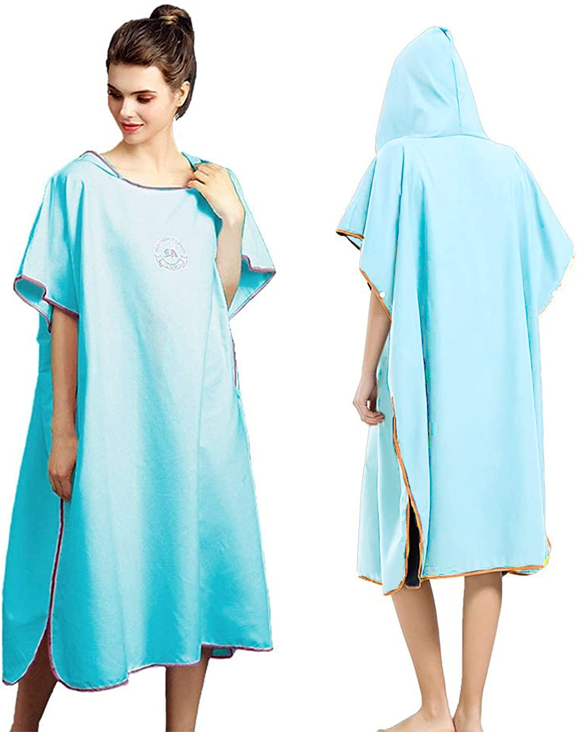 Hiturbo Microfiber Surf Poncho, Wetsuit Changing Bath Robe, Quick Dry Pool Swim Beach Towel with Hood (Sky Blue)