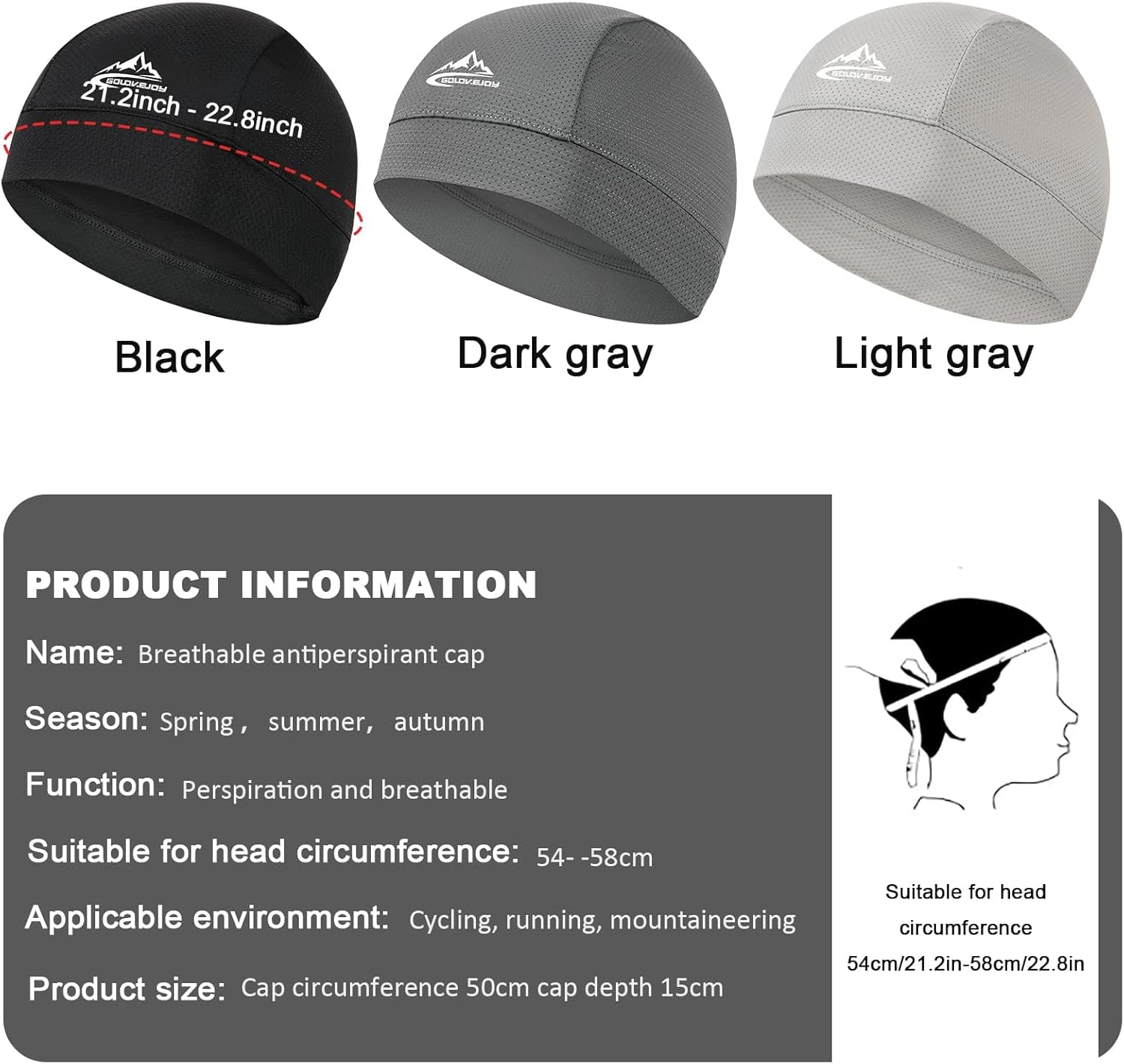 Hapurs 2 Pack Skull Cap Helmet Liner Sweat Wicking Cycling Running Hat, Cycling Skull Caps Wicking Beanie Do Rag Head Wrap for Men Women(Black & Black) image number 3