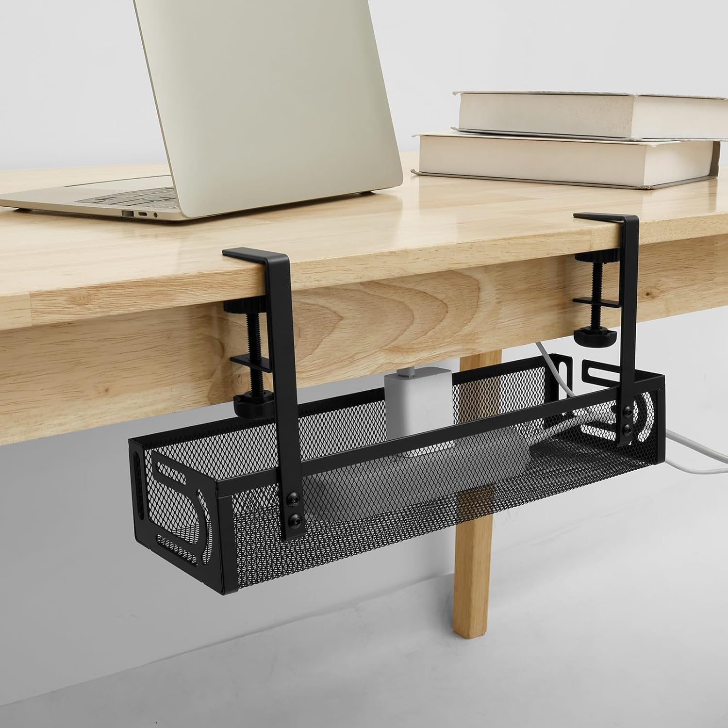 DJAPWPX under Desk Cable Management Tray, Solid Easy to Install Steel Desk Cable Organizer, Reducing Dust Metal Cord Organizer Kit for Office (Black)