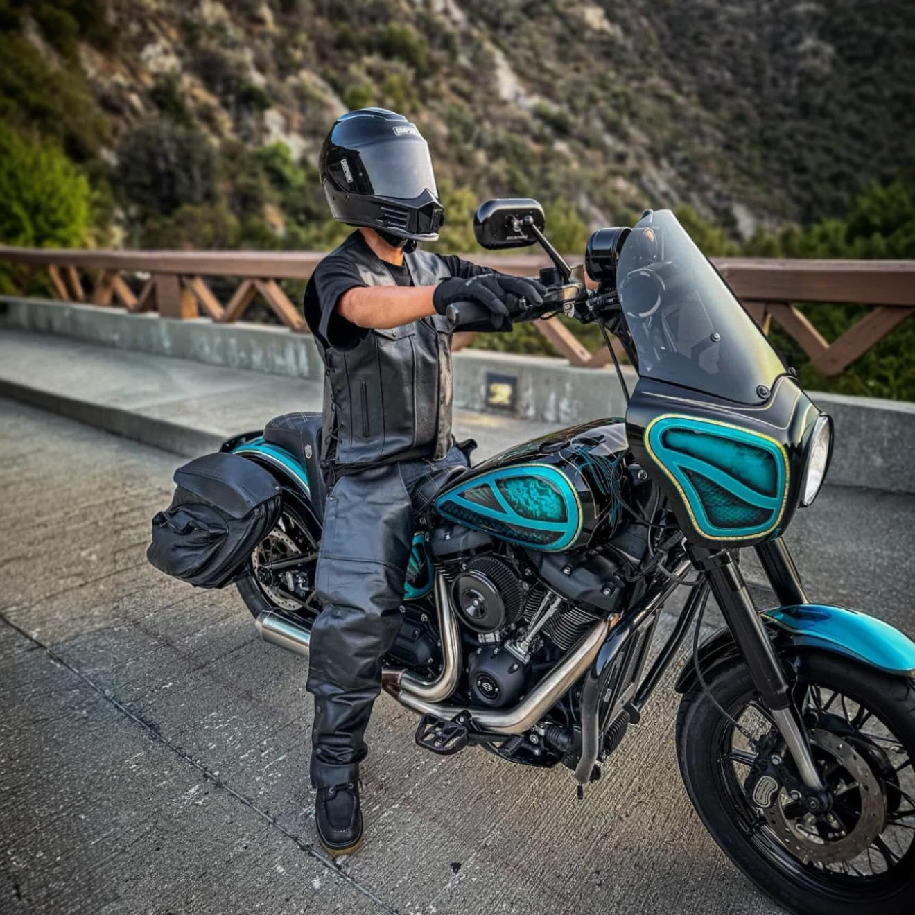 BYKR Leather Motorcycle Chaps for Men & Women Overpants Cowboy Riding Biker Vintage Chap Pants Adjustable Waist & Length image number 2