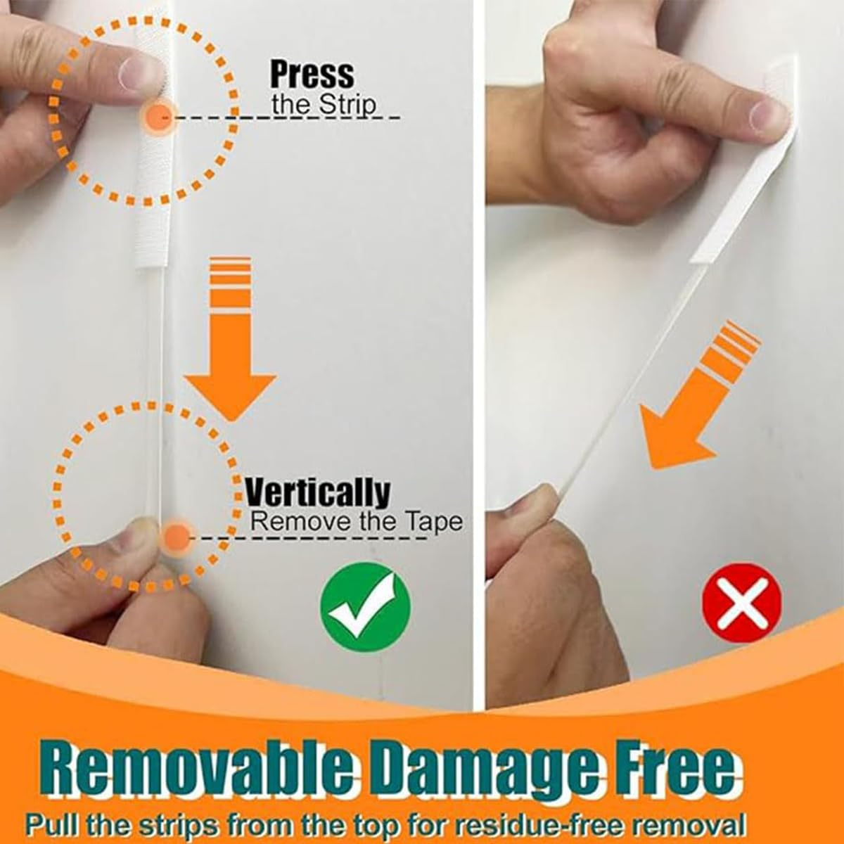 24 Pairs(48 Strips) Picture Hanging Strips Heavy Duty, Damage Free Removable Wall Tape,Adhesive Strips Double Side Hook Loop Mounting Tapes for Suitable for Photo Frames and Wall Art Storage Box image number 4