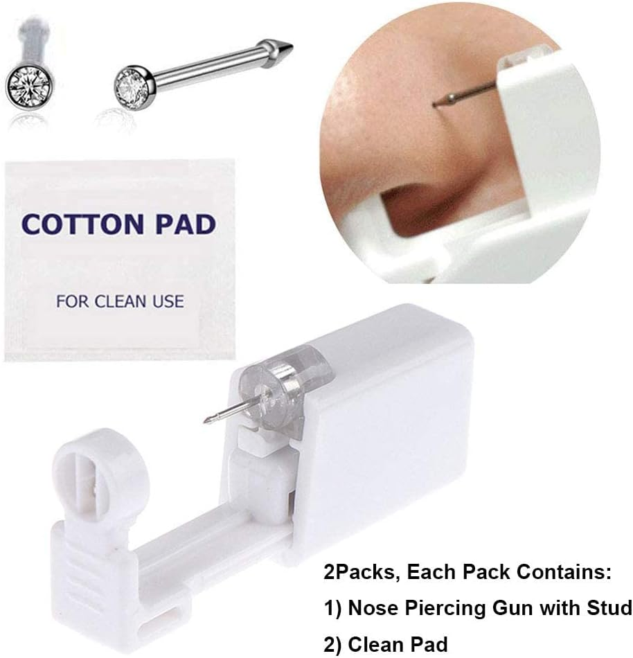 Nose Piercing Gun - Kiragrace 2 Pack Self Nose Piercing Kit Unit Disposable Nose Piercing Gun with Nose Stud Piercing Kit Tool for Cartilage Tragus Helix Piercing Gun Piercing Jewelry (Silver), image number 4