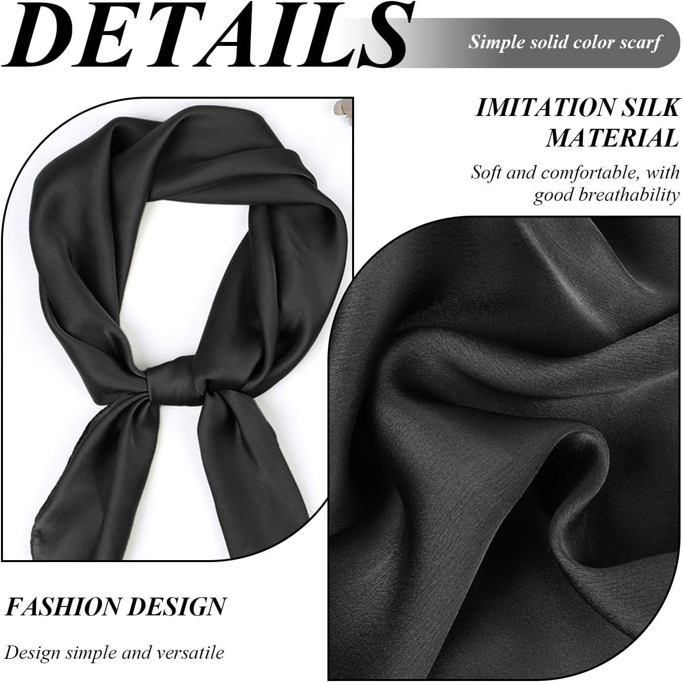 OAOSDH 2-Piece Headband and 2-Piece Scarf, Retro Headband, Bow Headband, Simple and Versatile Scarf, Clothing Accessories., Black, 1 St&uuml;ck (1Er Pack) image number 2