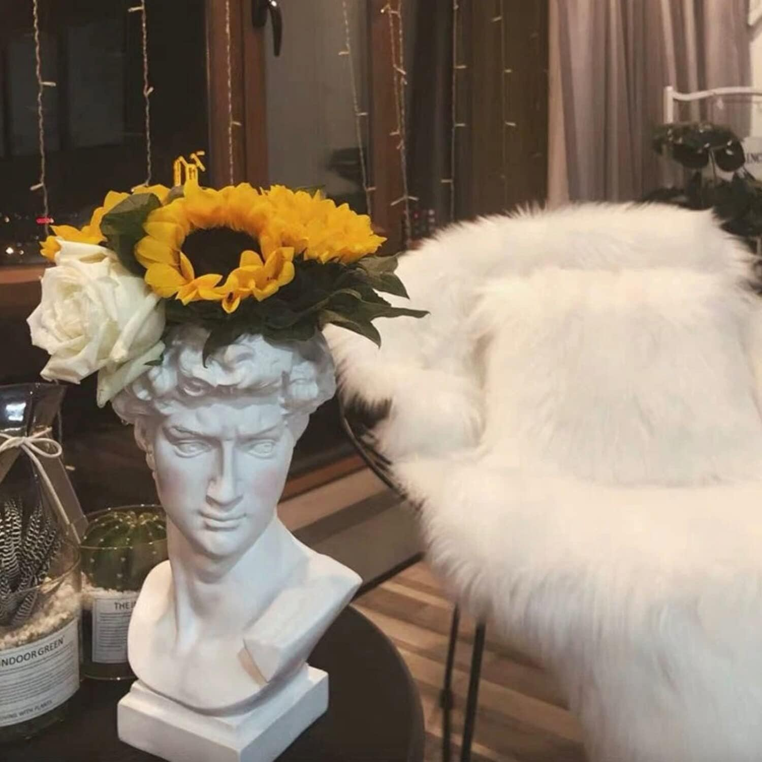 Hosrnovo Greek Statue, 9.8Inch Large David Head Vase Planter for Garden and Home, Roman Style Vintage White Flowers Bowl Creative Housewarming Gift image number 3