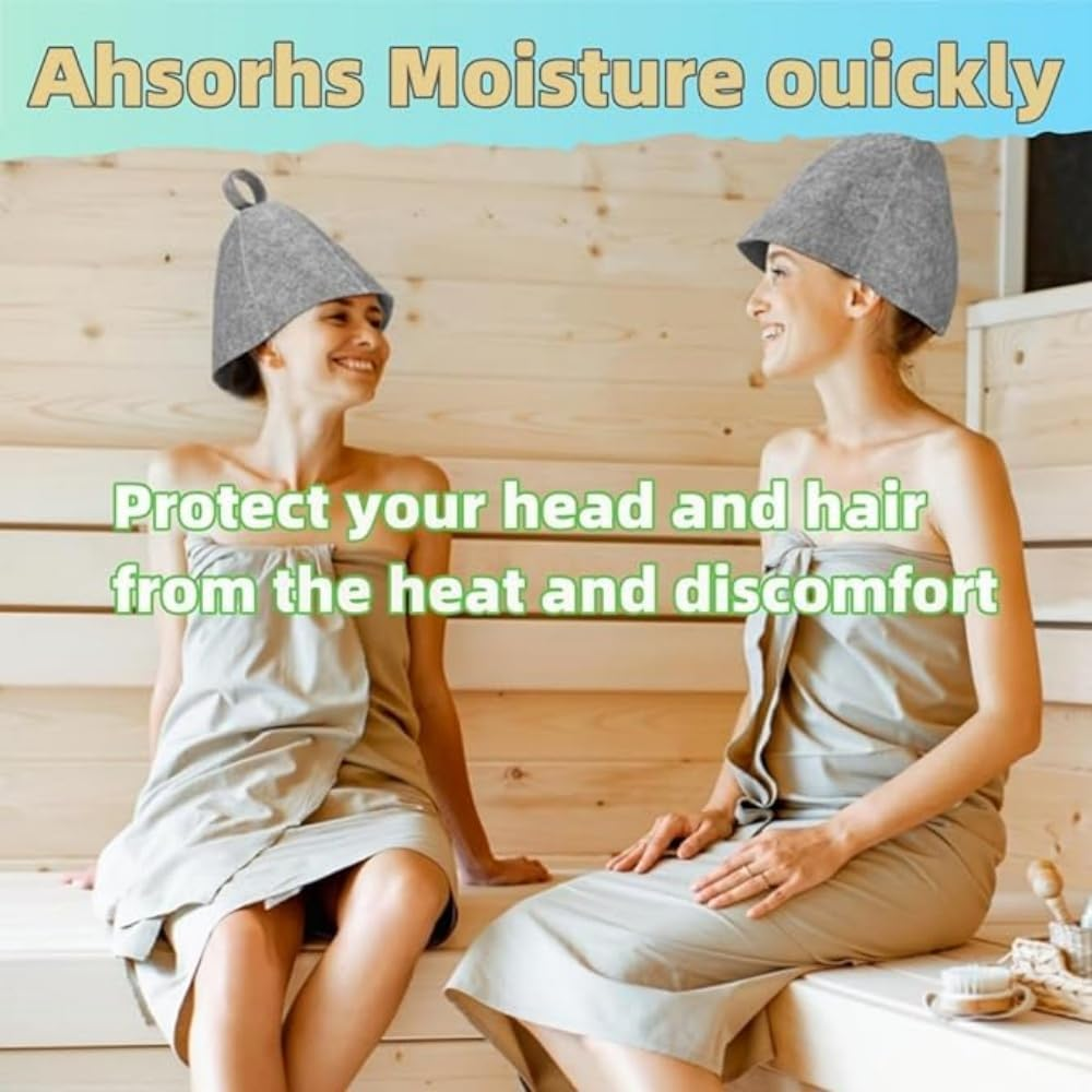 FACAING 2Pcs Wool Sauna Hat for Men and Women - Breathable Cap, Vaporarium and Steam Bath Accessories, Universal Sauna Shower Cap for Spa, Gym and Home Use (Grey and White, One Size) image number 3