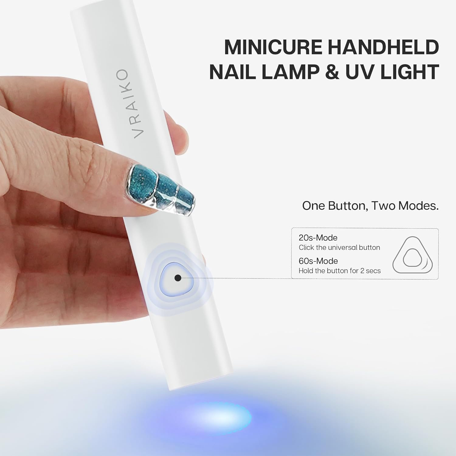 VRAIKO Minicure Handheld UV Light for Gel Nails, Portable UV Nail Lamp with Stand, Rechargeable Mini LED Nail Lamp Nail Dryer for Fast Curing (White) image number 3