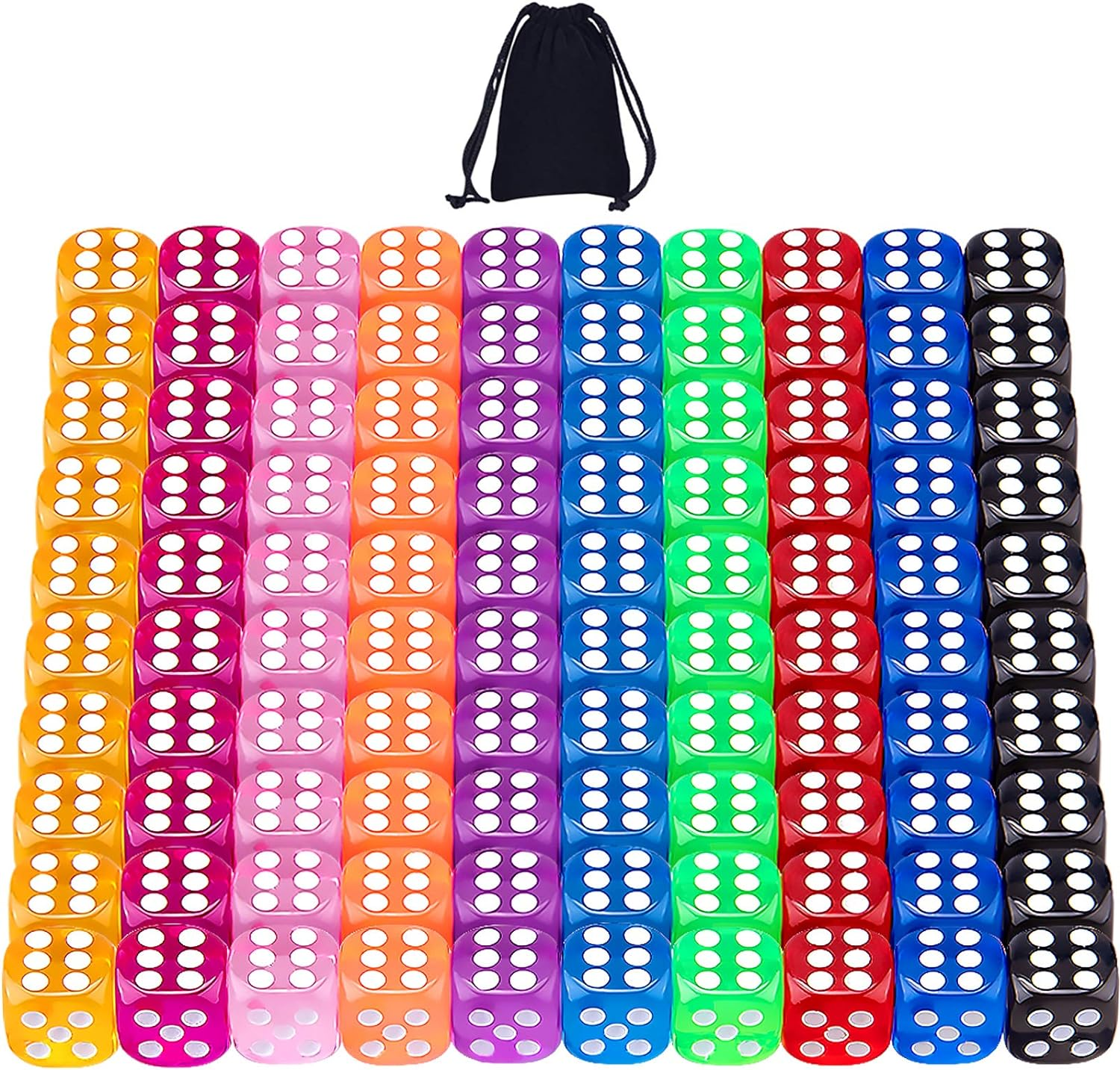 AUSTOR 100 Pieces 6 Sided Game Dice Set 12Mm Square Corner Dice with a Free Pouch