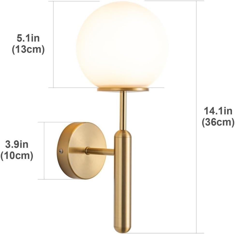Modern Style Battery Operated Wall Light Fixtures Set of 2,Wireless Classwall Sconces with Remote Control Dimmable.Glass Lampshade，Suitable for Reading, Bedroom, Corridor Lighting(Color:Gold)