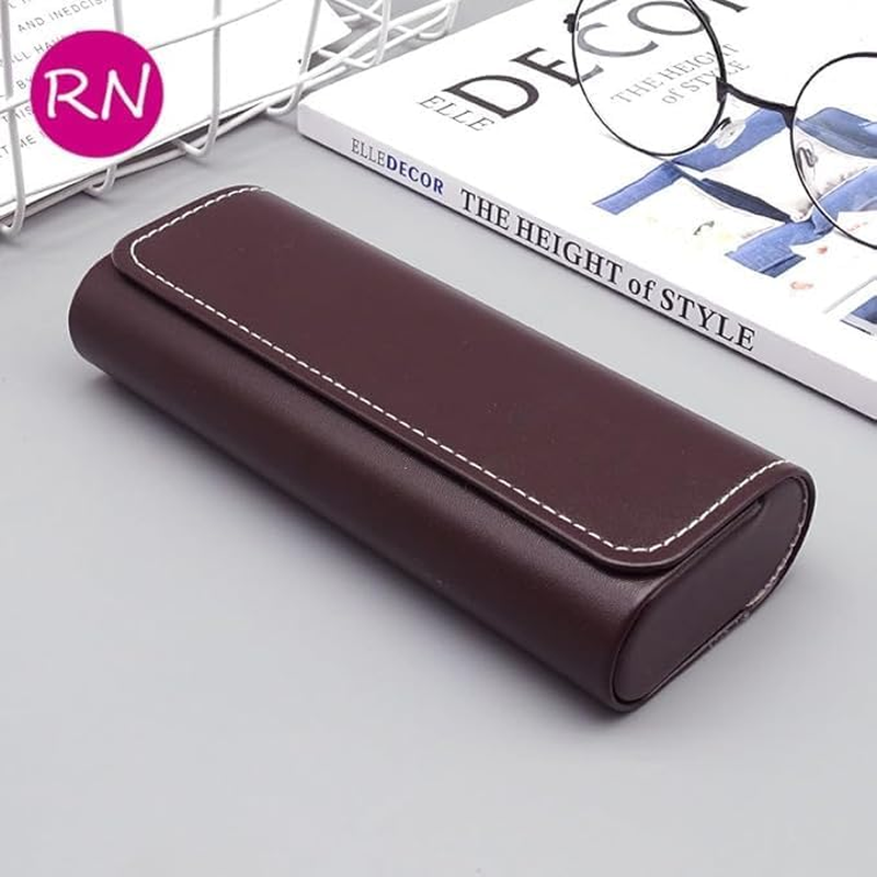 Hard Shell Eyeglasses Case,1 Pcs Portable Sunglass Case Lightweight PU Leather Eyeglass Case - Brown A image number 6