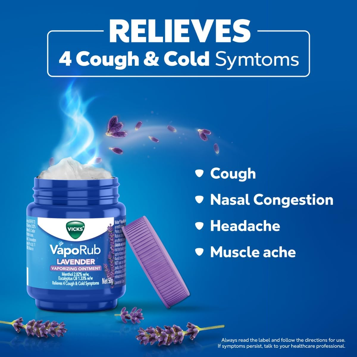 Vicks Vaporub Lavender Decongestant Cough Cold Rub 50 Gram image number 2