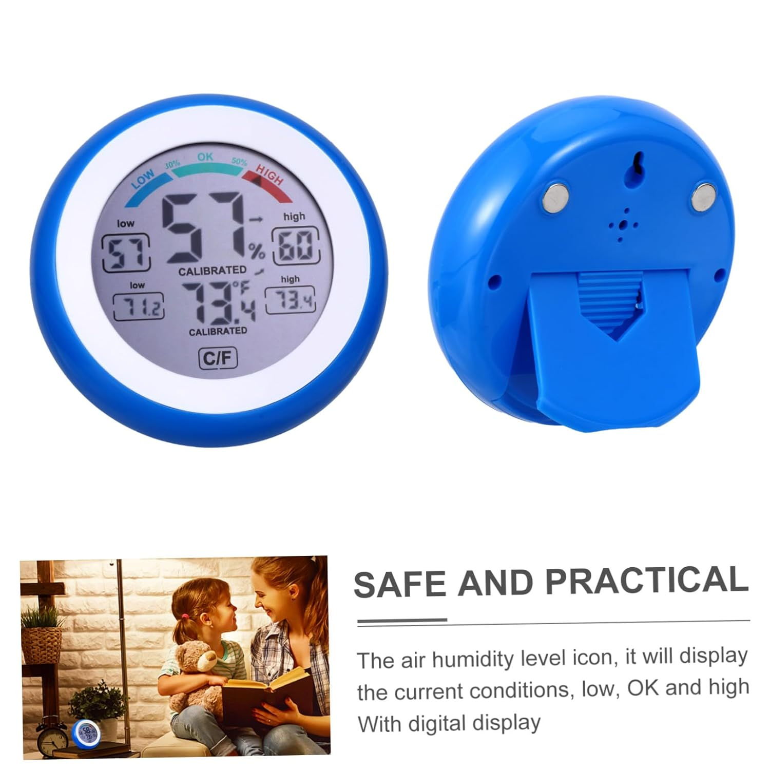 Milisten Multi-Functional Digital Thermometer Hygrometer Indoor round Touchscreen Instrument Hygrometer Blue High Precision Humidity Meter for Home Office LCD Display