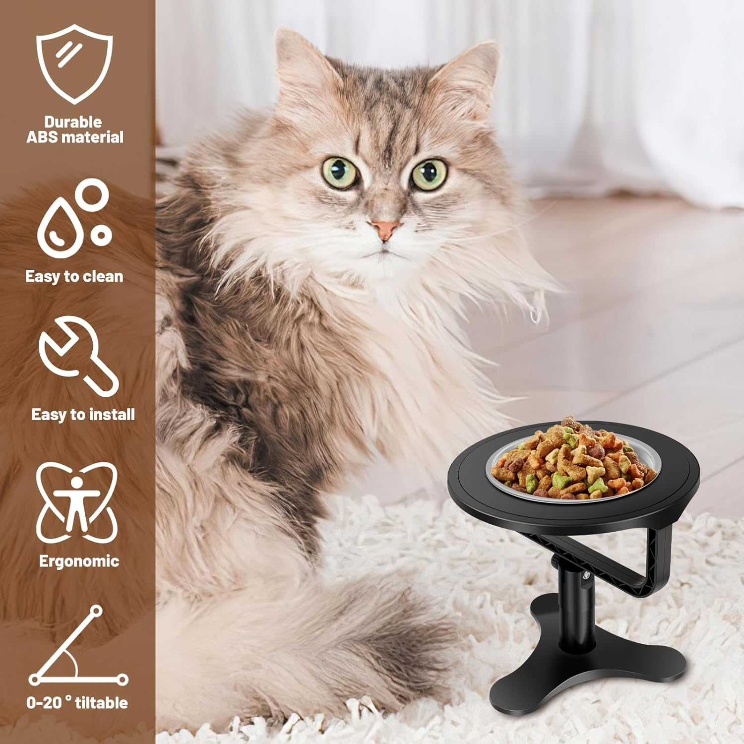 Cat Bowl Stand with Bowl Height Adjustable Cat Food Stand Tilted Cat Food Bowl Stand Raised Cat Food Bowl Easy to Cleaning Cat Dishes Tilted for Cats and Small Dogs image number 1