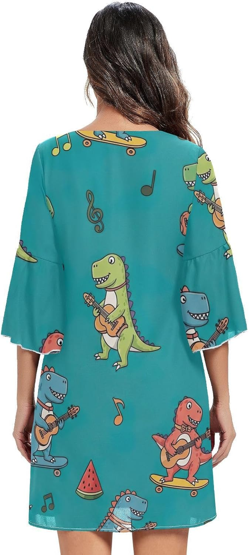 Colorful Cartoon Dinosaur Short Dress Printed Maternity Dress Party