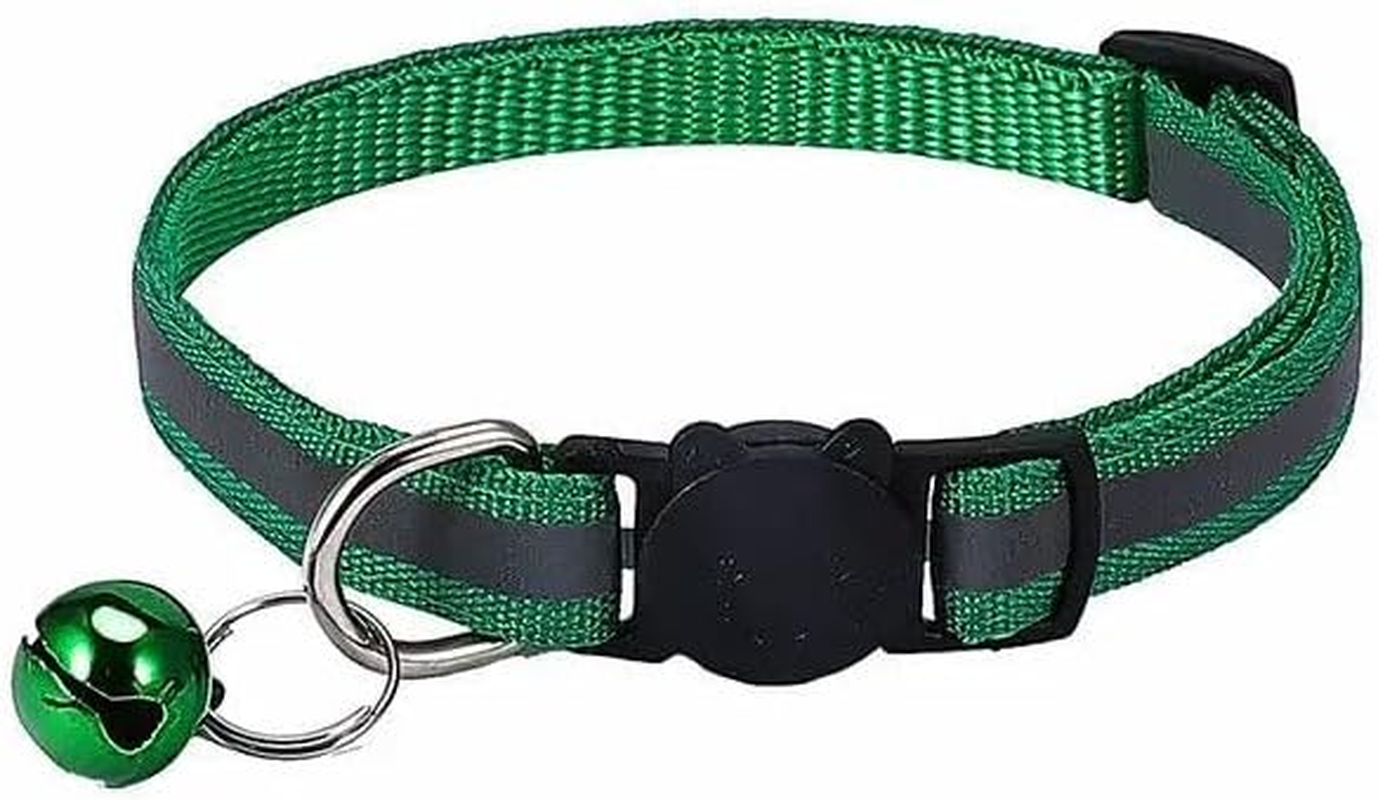 AIMALL 1 Pack Reflective Cat Collar with Safety Release Breakaway Buckle and Bell for Kitten Puppy Small Dog &ndash; Adjustable Nylon with White Stripe, 12 Colour Options