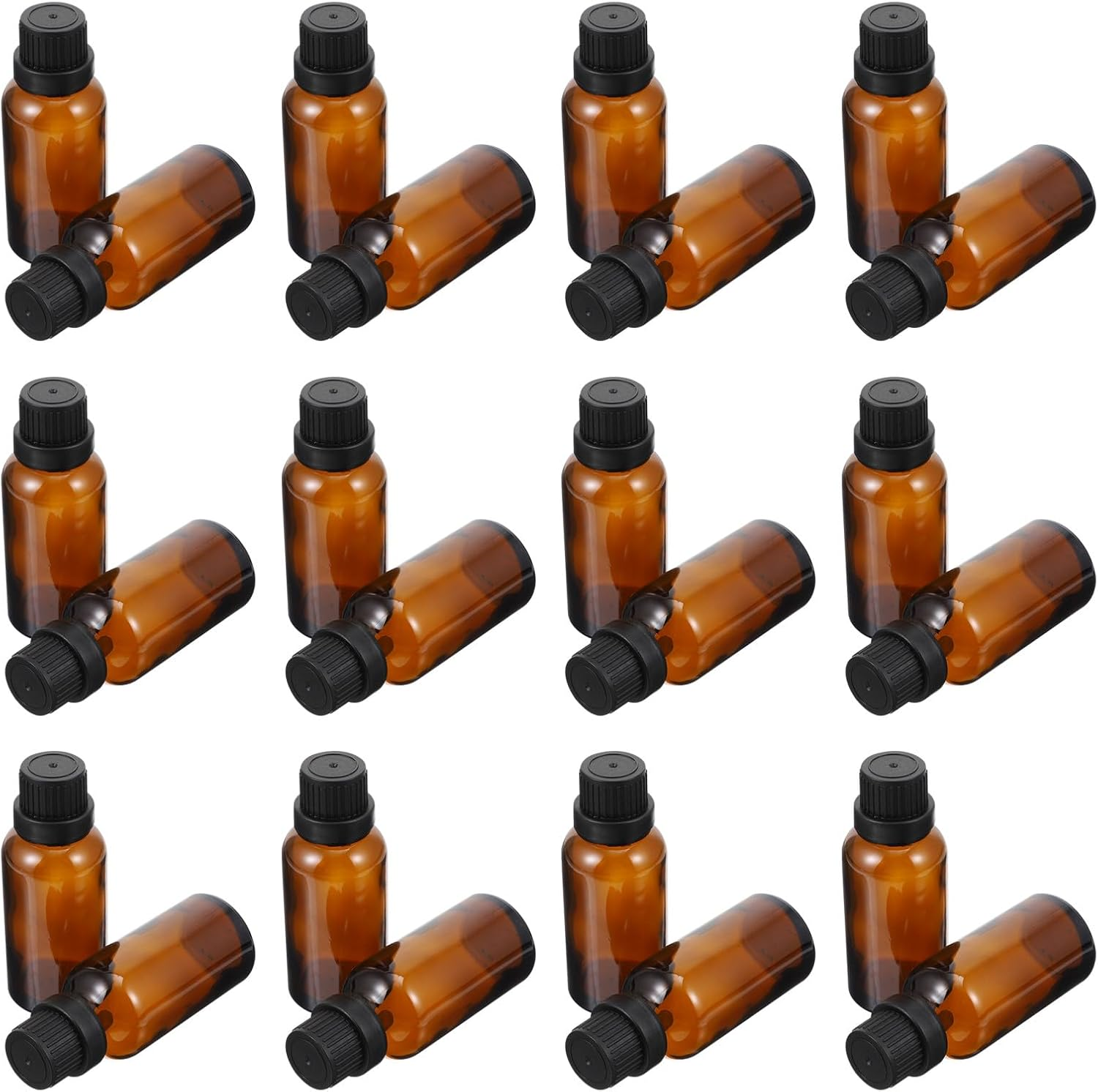 MOBUTOFU 12Pcs 30ML Amber Glass Essential Oil Bottles with Large Cap and Dropper Insert, Refillable Perfume and Makeup Storage Containers for Travel and Home Use image number 2