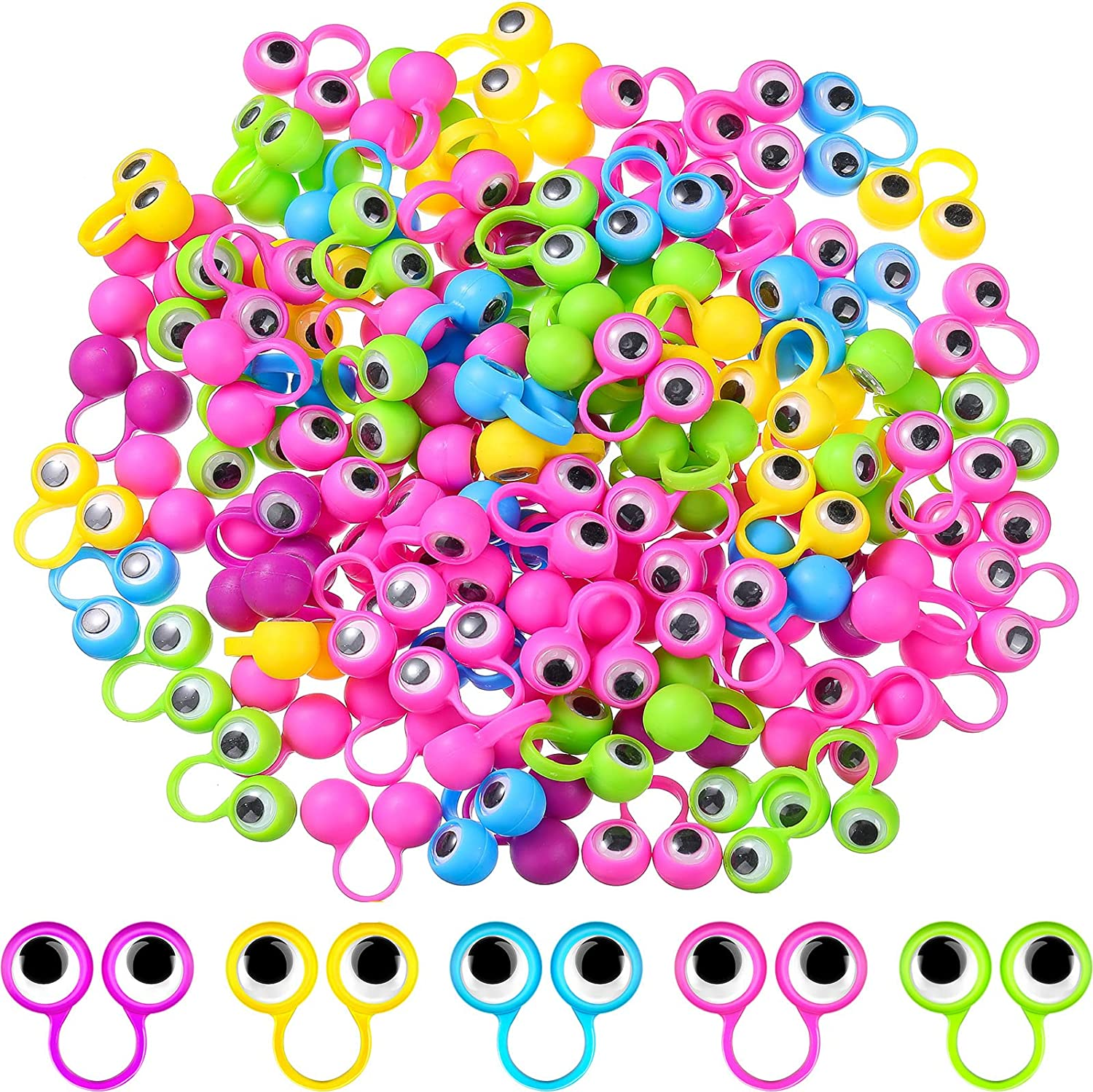 120 Pcs Eyeball Ring, Eye Finger Puppets, Wiggly Plastic Finger Eyeballs, Colorful Googly Eyes Rings Party Favor Toys for Girls Boys Birthday Party Favors Game Props image number 1