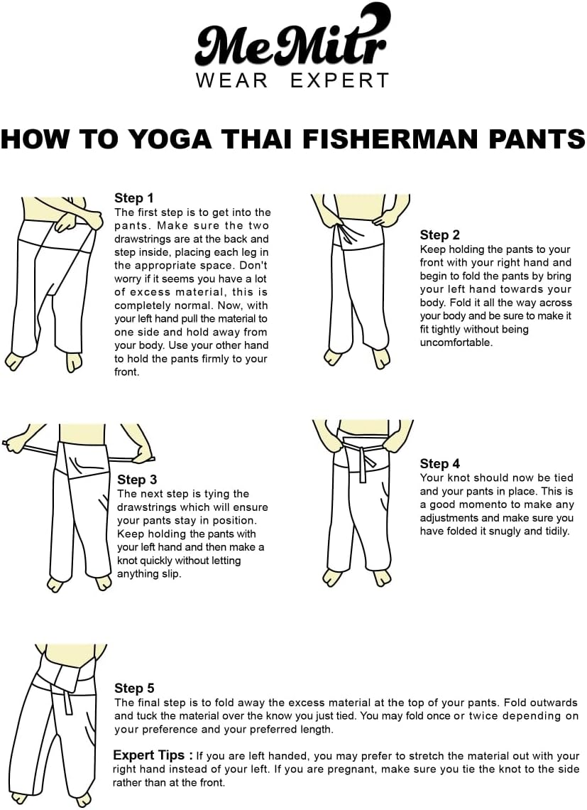 MEMITR Original Thai Fisherman Pants, Perfect for Yoga, Martial Arts, Pirate, Medieval, Japanese Samurai Pantalones plus Size - Brown And Tan image number 3