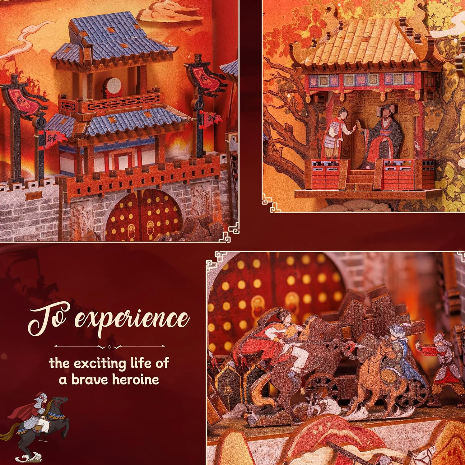 CUTEBEE DIY Book Nook Kit, 3D Wooden Puzzle Dollhouse Kit Miniature House Kit Booknook Model Kits Tiny House Kits for Gift Book Nook Kits for Teens and Adults (The Lenged of Mulan) image number 3