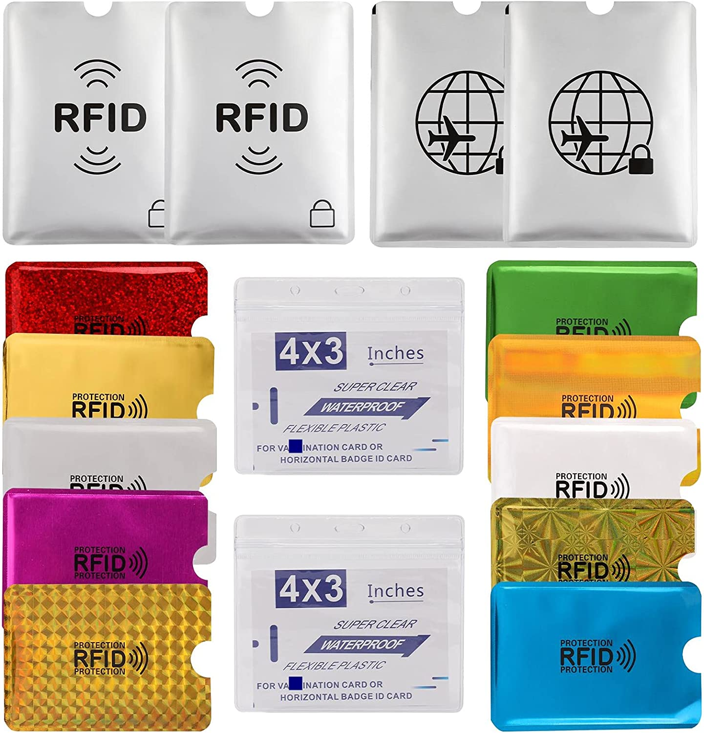 16 RFID Blocking Sleeves Set (10 Credit Card Holders & 4 Passport Protectors) Identity Theft Protection Secure Sleeves Set.Waterproof Aluminum Foil Slim Design Easily into Your Wallet, Blue, image number 4