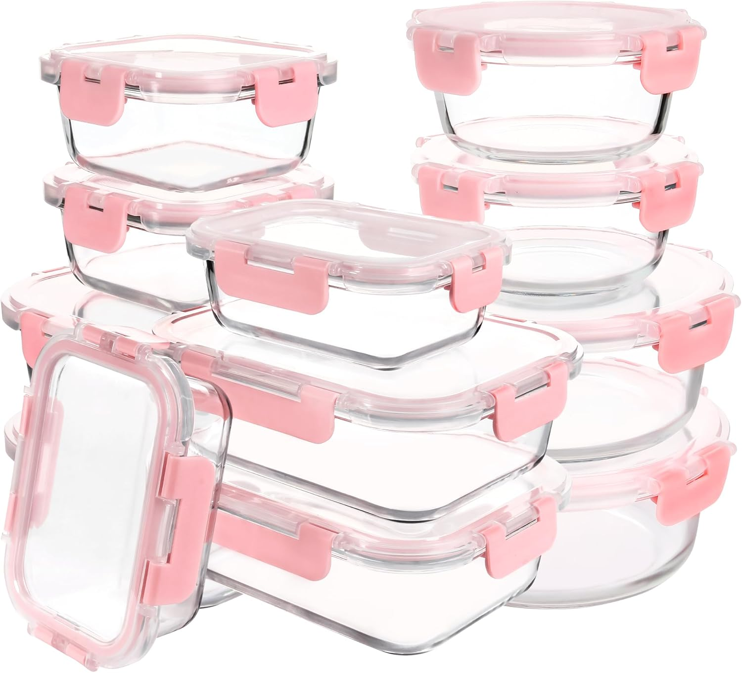 Glass Meal Prep Containers with Lids 12 Pack Airtight Glass Meal Prep Containers, Stackable & Leak-Proof, Dishwasher Safe, Pink - Mint Green image number 2