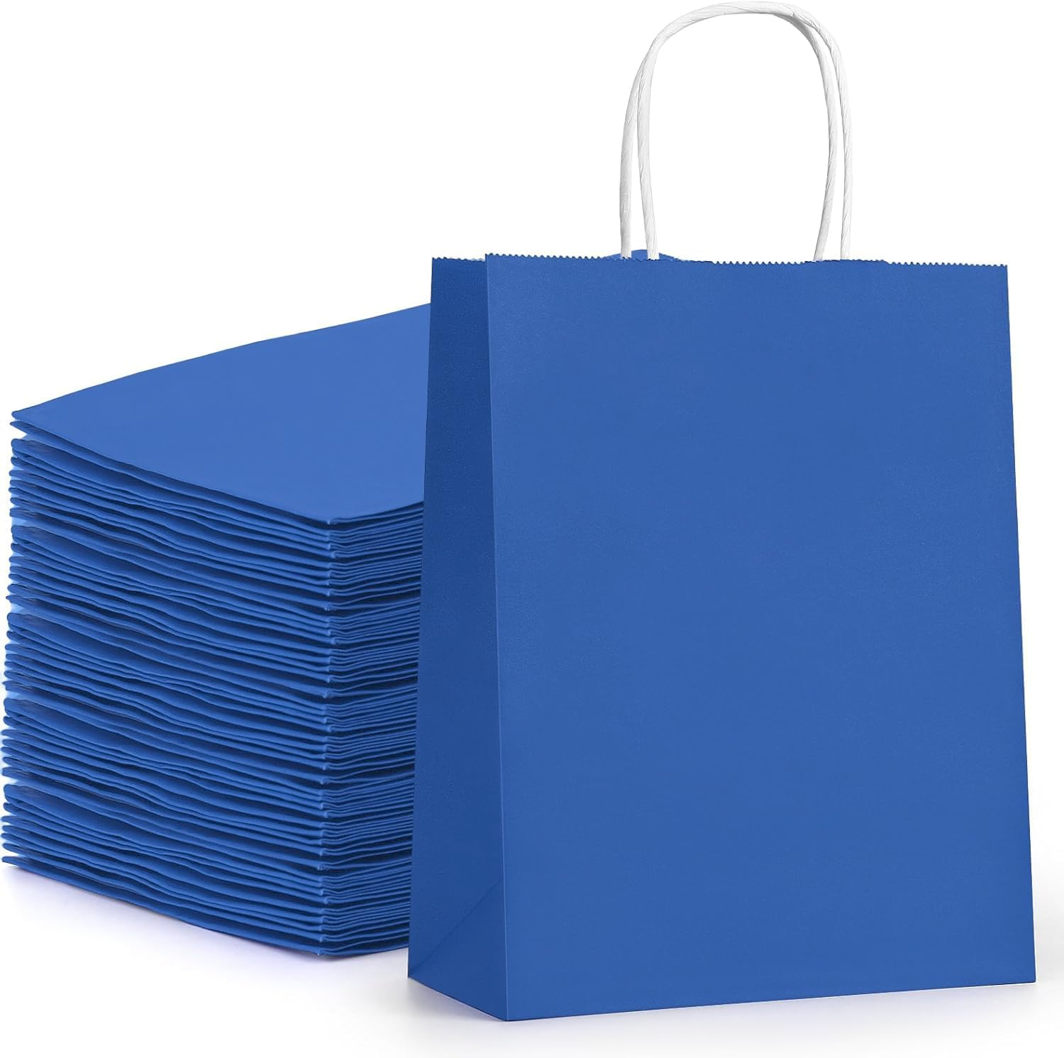 100 PCS Paper Bags with Handles,21 * 15 * 8CM Small Gift Bags,Kraft Paper Bags for Birthday Party Favors,Retail Shopping,Wedding,Christmas Bulk,Lunch (Blue)