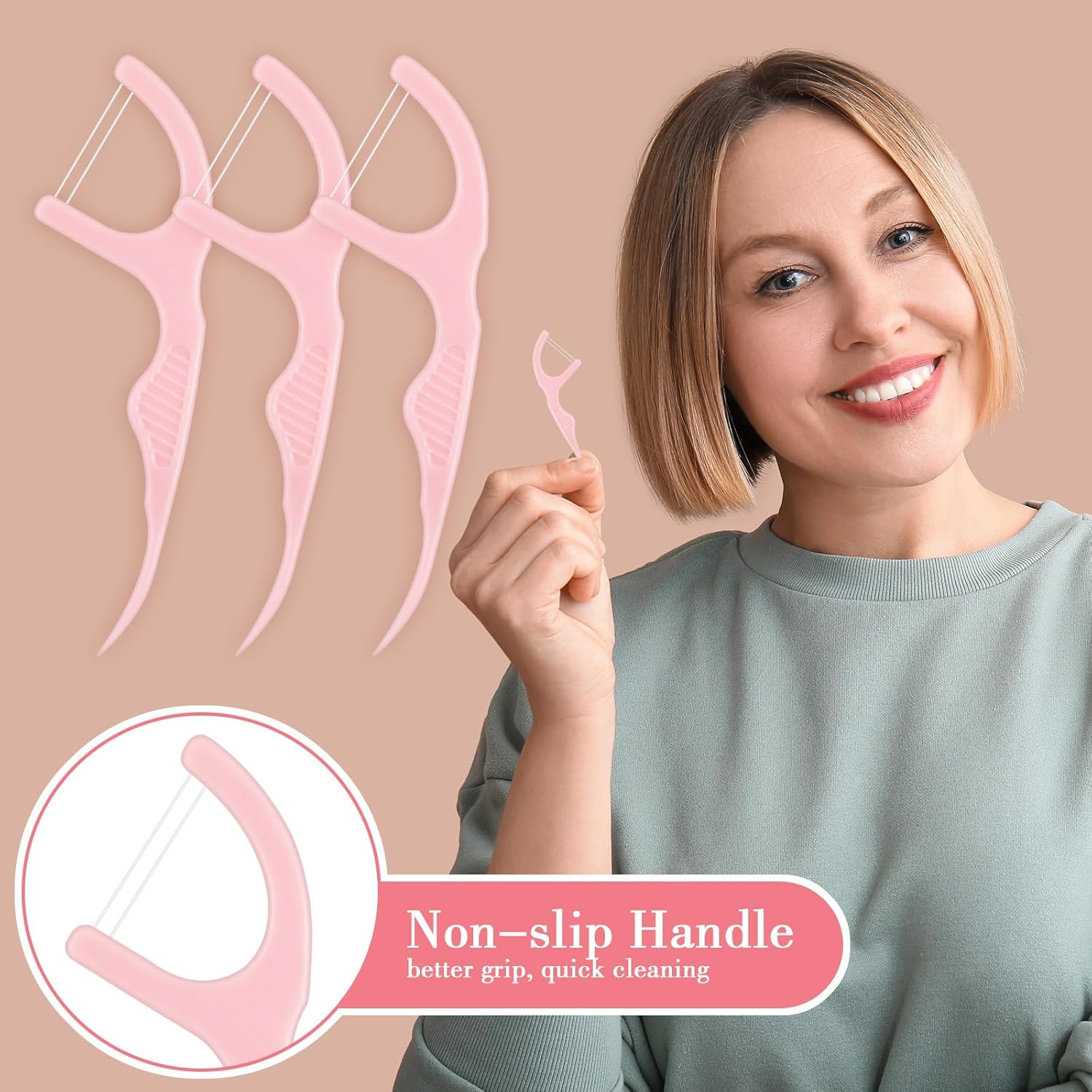 Baderke 100 Count Dual Line Floss Picks Dental Floss Sticks Bulk Non Breakable Toothpicks Double String Tooth Picks Flossers for Adults Teeth Cleaning Family Travel(Pink) - Black image number 5