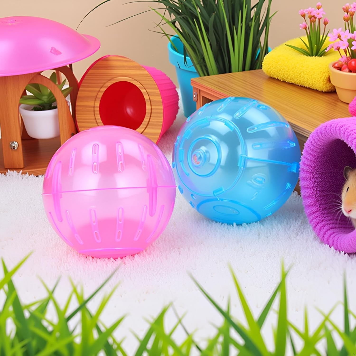 2Pcs Hamster Balls Dwarf Hamster Exercise Balls Running Wheel Gerbil, Small Animals, Small Pet Supplies(Blue and Pink) image number 3
