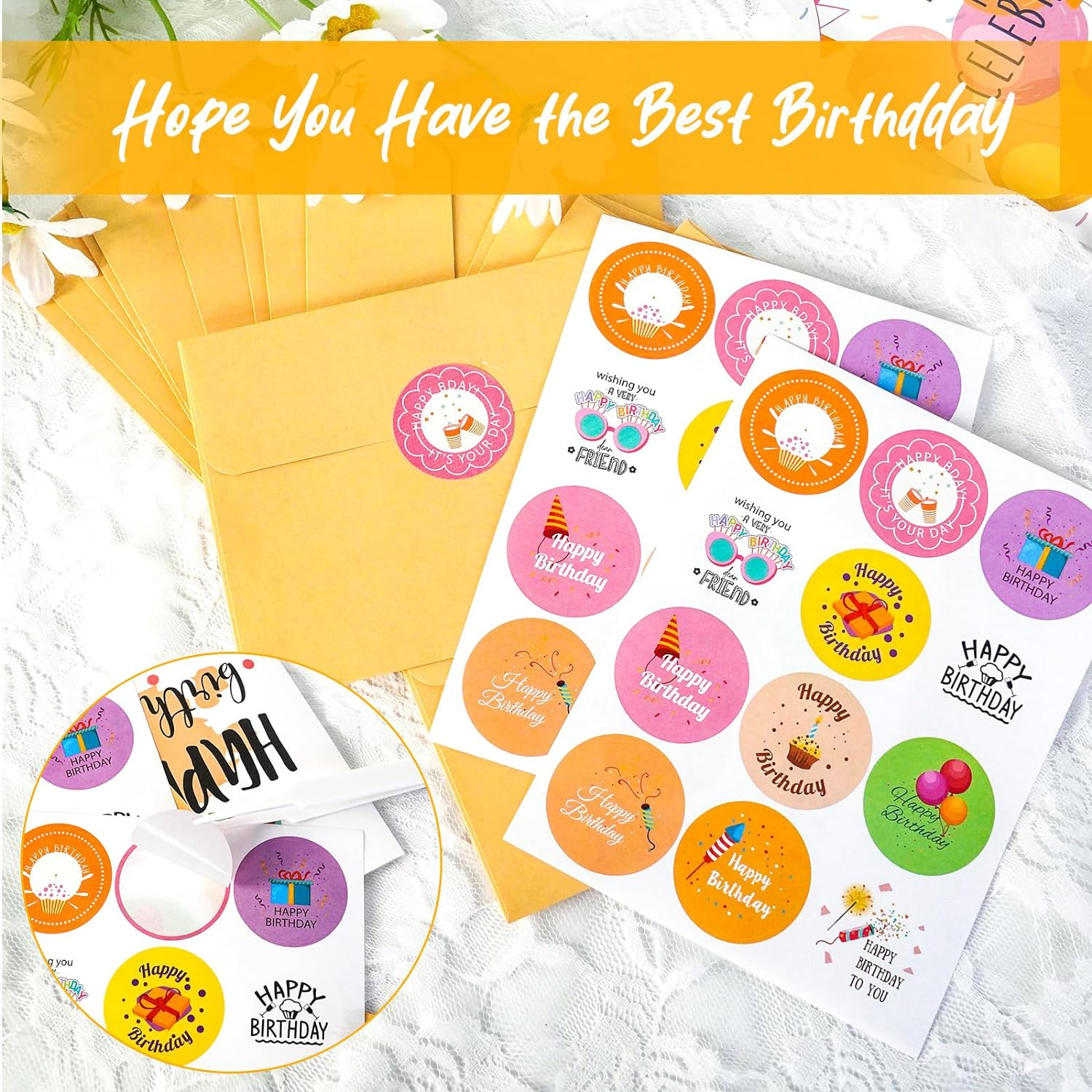 Bighan 24 Pcs Birthday Cards Assortment, Happy Birthday Card Anniversary Cards for Kids Men and Women Family with 24 Pcs Envelopes and 2 Stickers image number 5