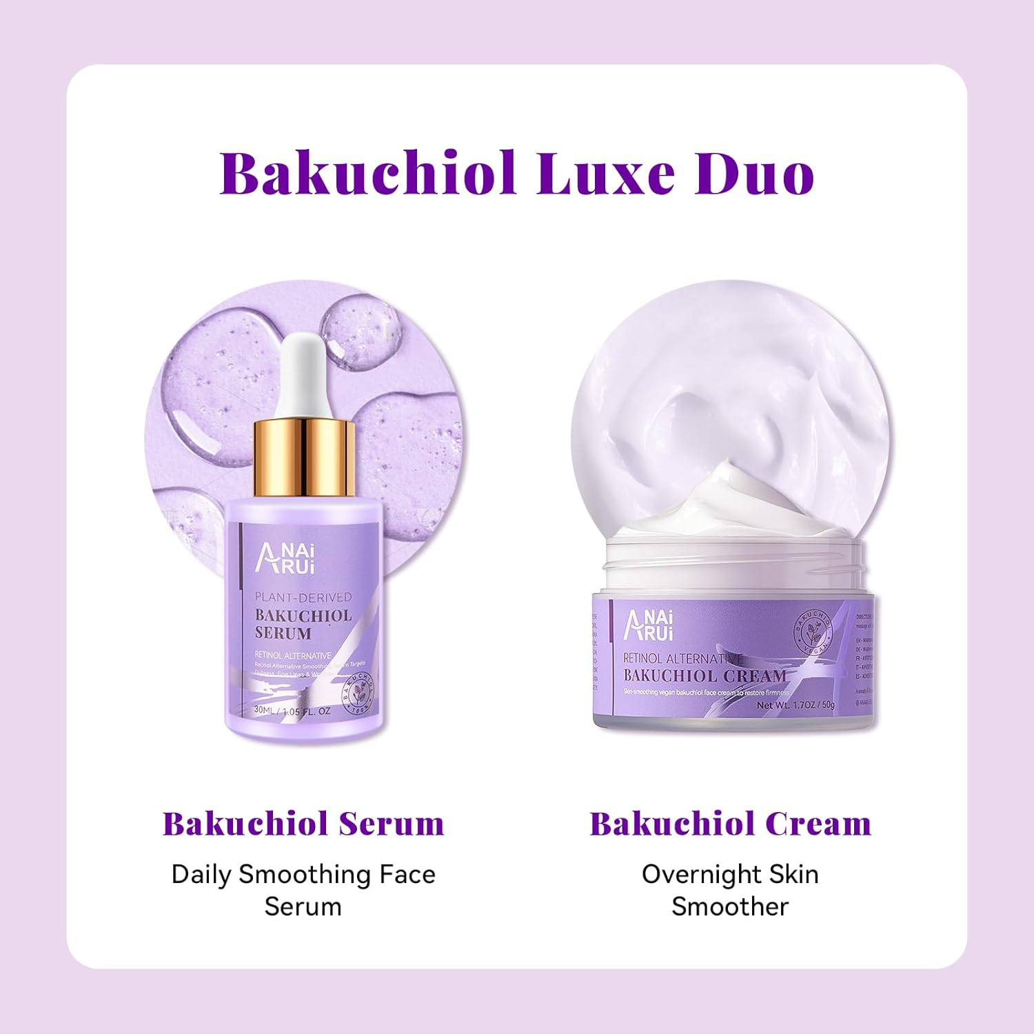 ANAI RUI Bakuchiol Face Cream Moisturizer - Anti-Aging Night Cream, Natural Retinol Alternative with Bakuchiol, Collagen & Squalane - Hydrating Firming Cream for Women - 1.7 Oz image number 3