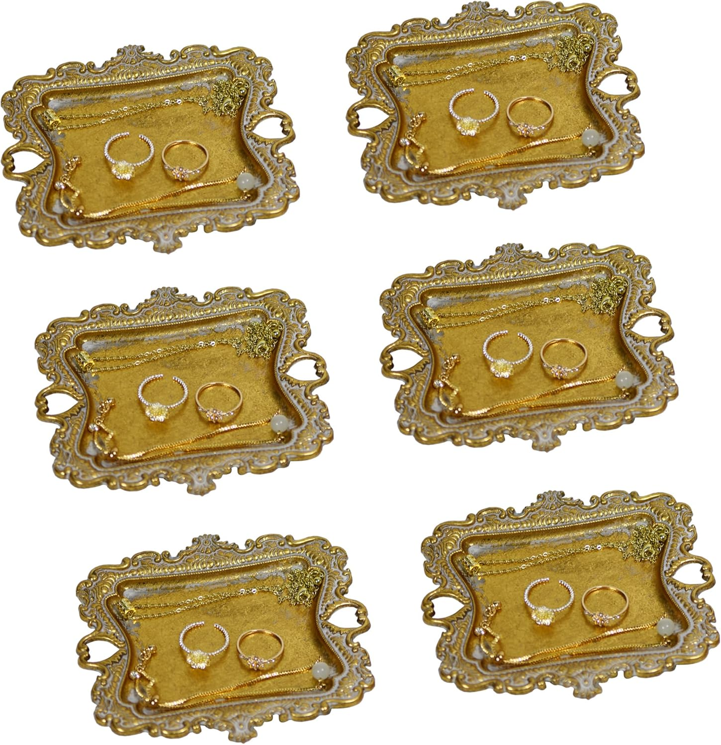 Funly Mee Small Antique Trinket Dish Vintage Gold Jewelry Tray, Ring Holder