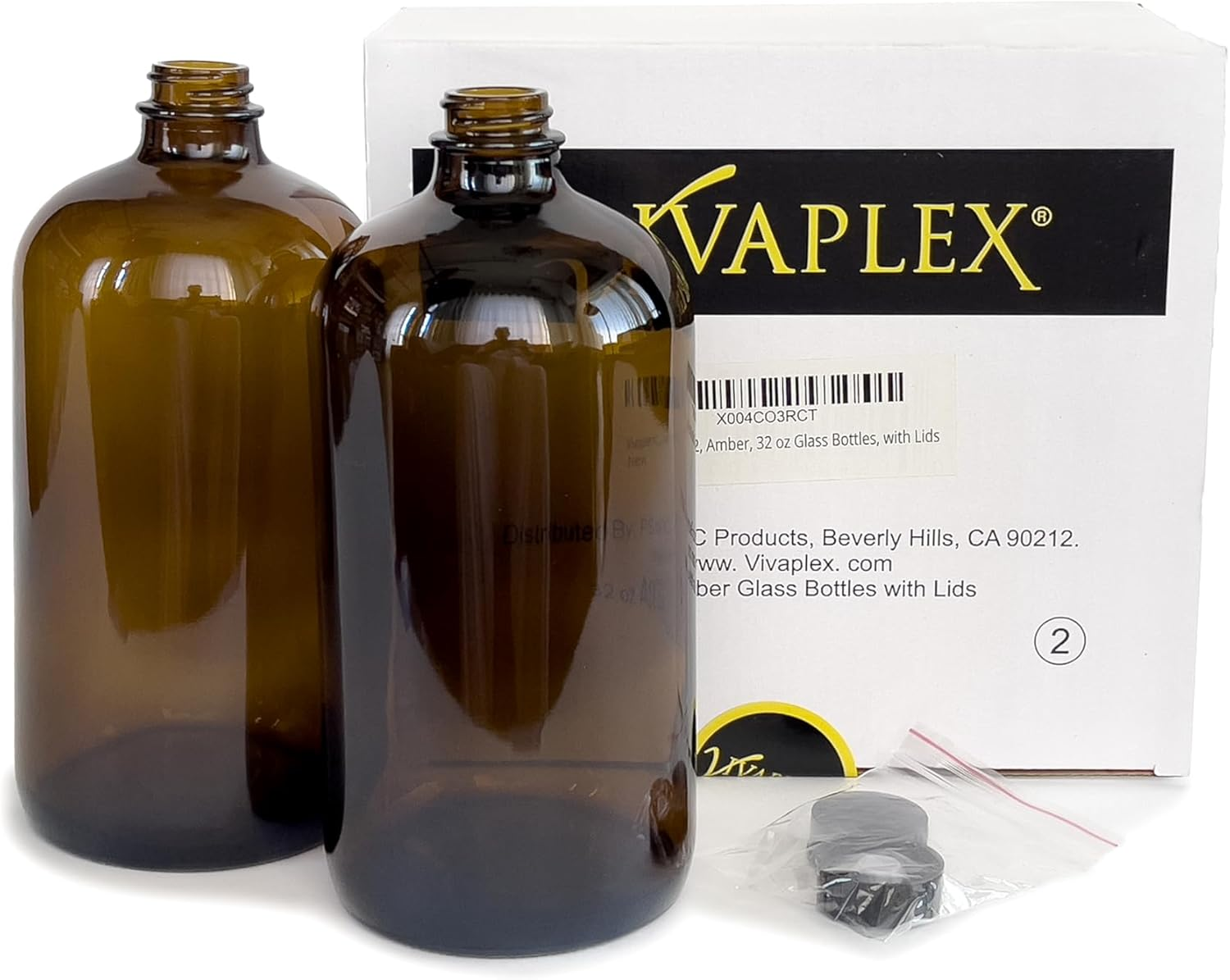 Vivaplex, 2, Amber, 32 Oz Glass Bottles, with Lids image number 4