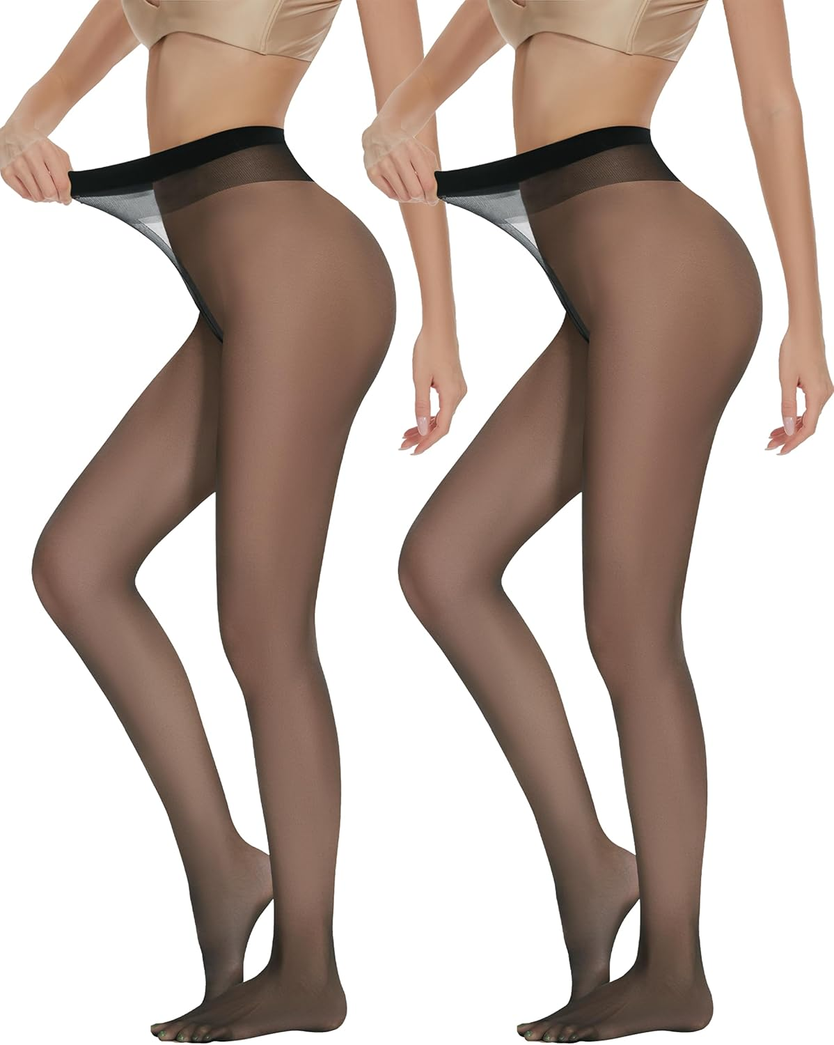 20D/80D Tights for Women Opaque Black High Waisted Stockings Womens Footed Pantyhose with Reinforced Toe