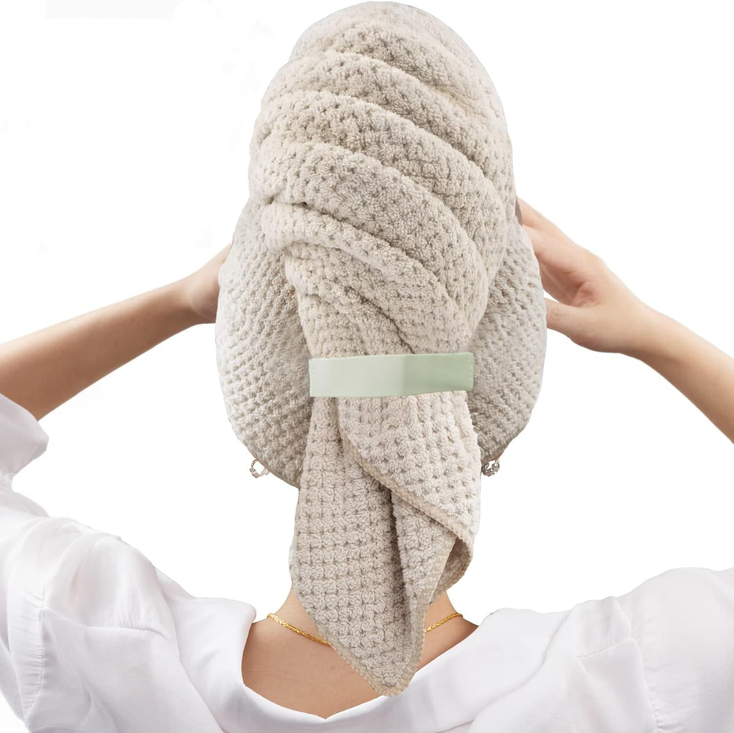 Bigger Size Microfiber Hair Towel Wrap for Women - Fast Drying Hair Turbans Microfibre Hair Towel for Long, Thick, Curly Hair - Super Soft Hair Wrap Towels with Elastic Strap H Home-Mart(Camel) image number 5