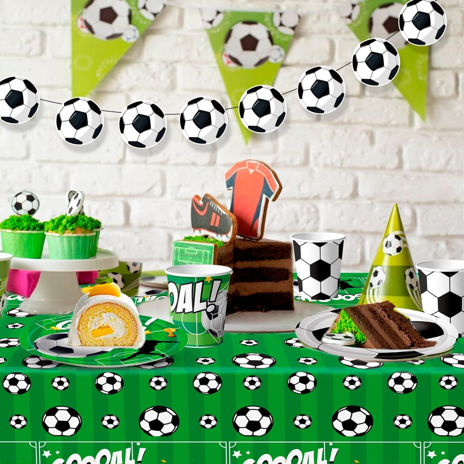 Soccer Party Tableware, Soccer Birthday Tableware Set Plates and Napkins Table Cloth Soccerball Decoration Banner Etc Soccerball Theme Party Tableware for Party Decorations Supplies image number 5