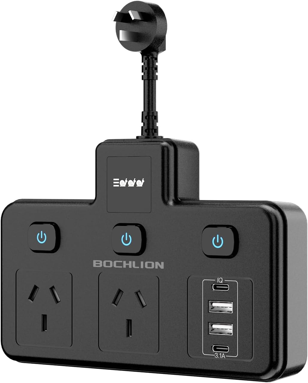 BOCHLION Power Strip with Independent Switches and Night Light Features Plug Extension Socket with 4 USB Ports (2 USB C and 2 USB A), Household Wall Socket Plug Extender, Travel. (Black) image number 6