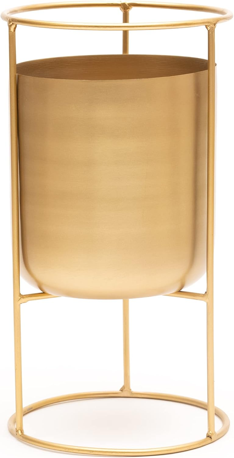Olly & Rose Matt Metal Plant Pot with Gold Plant Stand - Tall 50Cm Large Plant Pot Indoors with Stand - Large Decorative Planter image number 2
