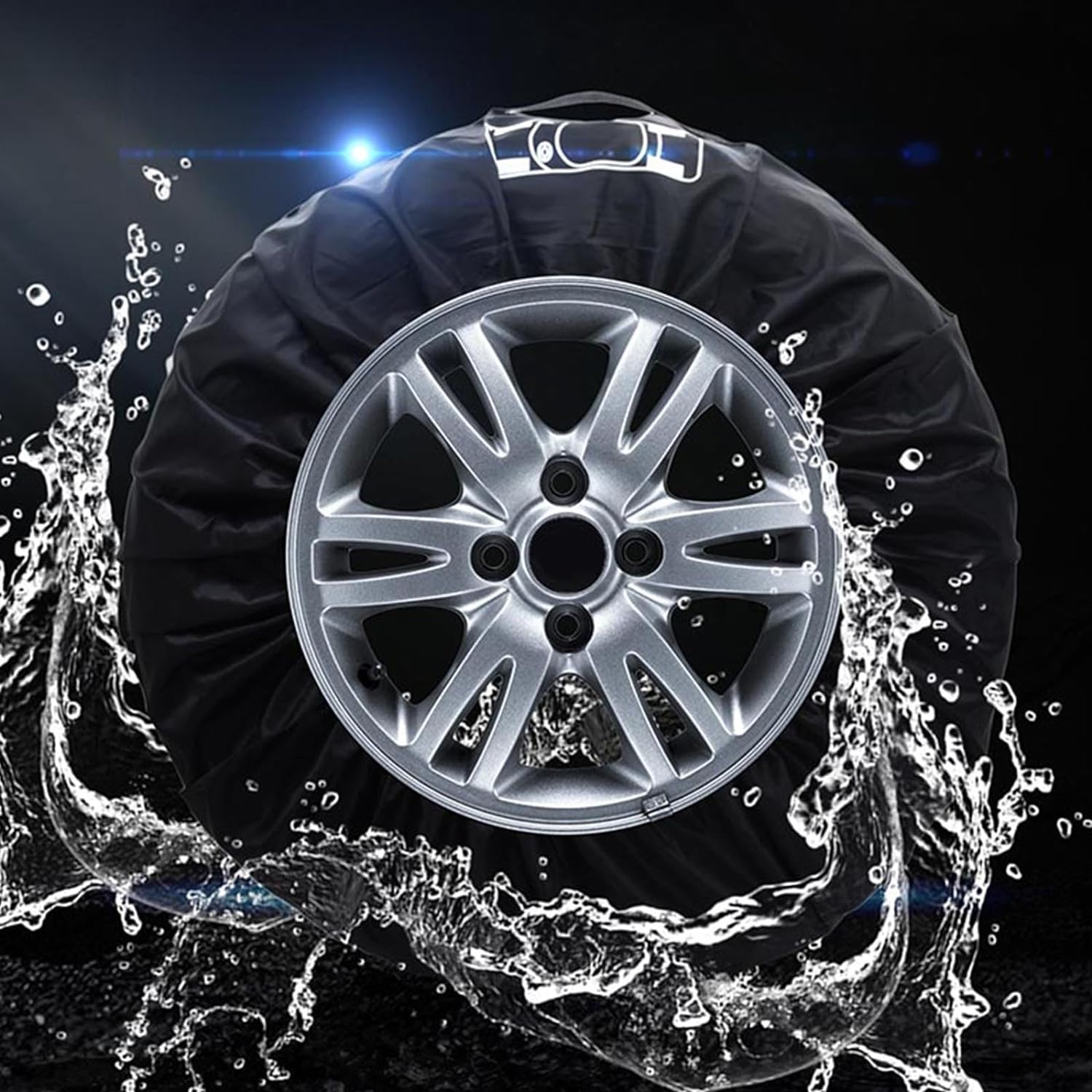 Geloo Car Spare Tire Cover, Seasonal Tire Totes,Polyester Wheel Tires Storage Bags Vehicle Tyre Accessories Tyre Cover with 4Pcs Fit for 19"-23" Tyres (Diameter 80Cm)-Black image number 1