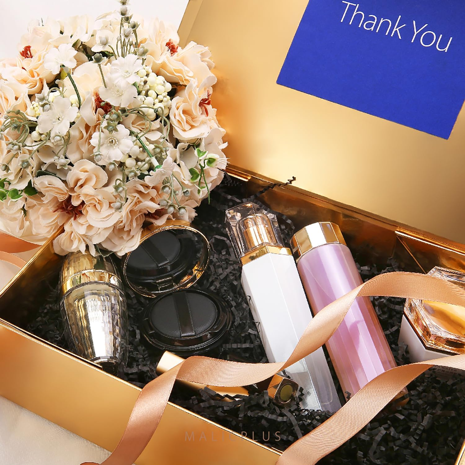 MALICPLUS Large Gift Box for Easter 34 X 22.5 X 10 CM, Collapsible Magnetic Gift Box with Lid(Glossy Gold)