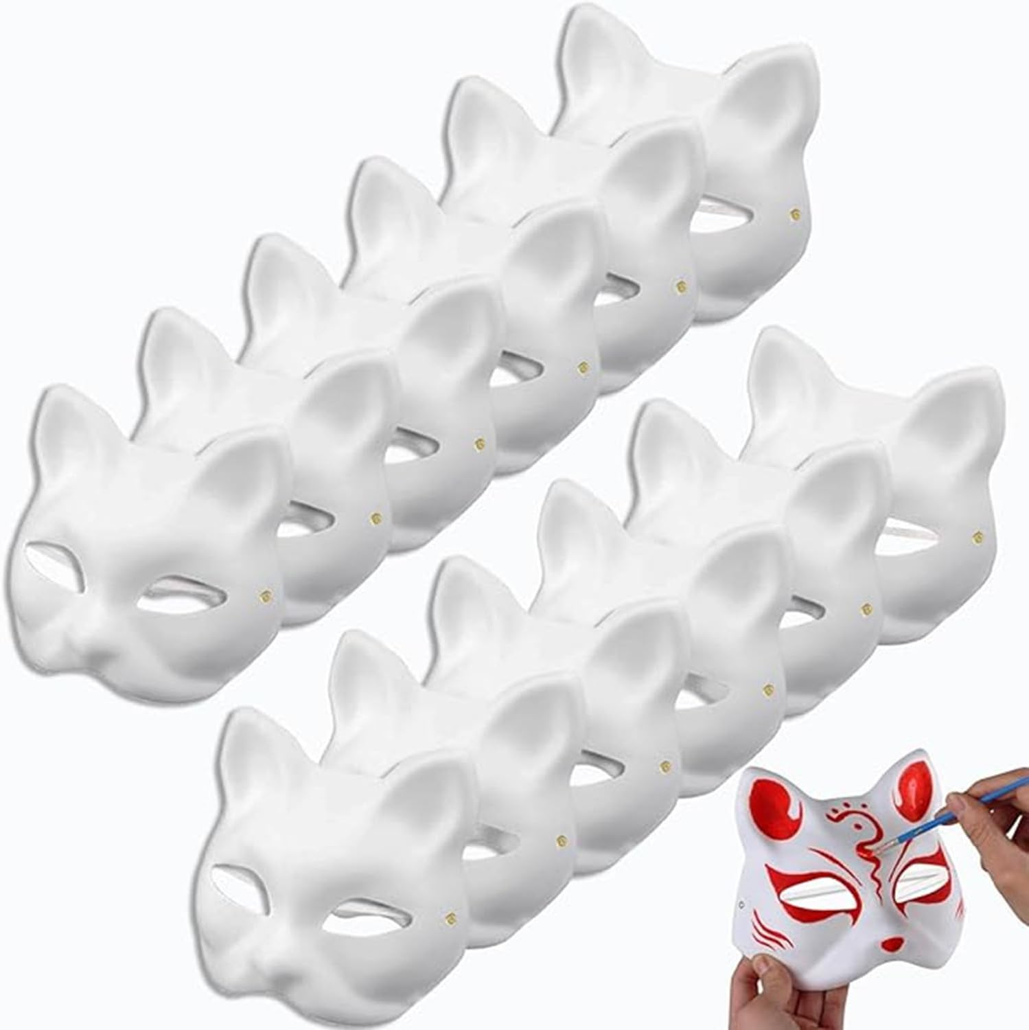 Lyfengdeam Cat Mask Therian White Paper Blank Hand Painted Animal Cosplay Mask, Customizable White Cat Mask, DIY Blank Face Mask for Masquerade, Halloween Party, Animal Cosplay