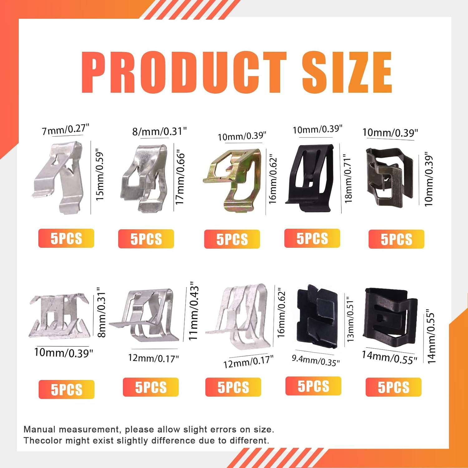 Tanstic 50Pcs 10 Sizes Metal Trim Panel Spring Clip Kit, Including 1# 2# 3# 4# 5# 6# 7# 8# 9# 10# Metal Retainer Clips Automotive Car Interior Trim Clips Moulding Fastener Compatible with Audi VW