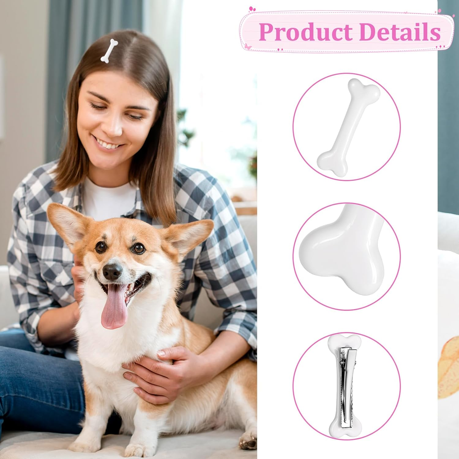 6 Pcs Bone Hair Clip, White Bones Hairpins Skull Skeleton Hairpins for Women Girls White Dog Bone Alligator Clips Halloween Cosplay Costume Decorative Hair Pins Accessories, Daily Wear image number 2