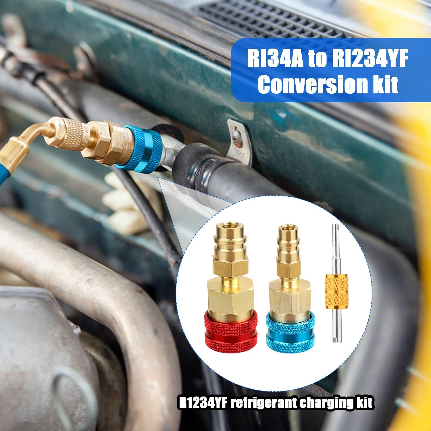 2Pcs R134A to R1234Yf Adapter Fittings, High & Low Adjustable Quick Coupler Adapters with Valve Core Wrench Sturdy Coupler Connector Adapter Fitting Kit for Car AC Refrigerant image number 5