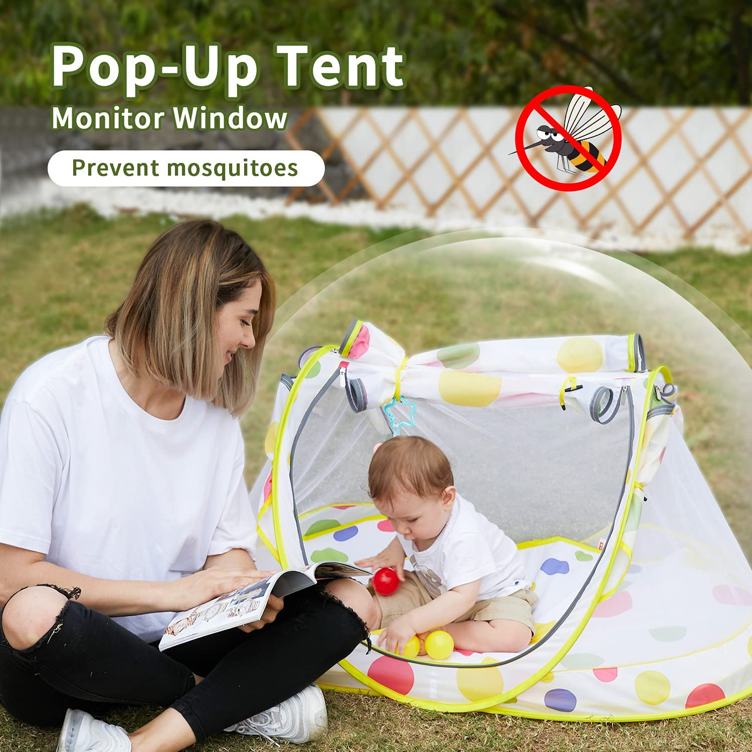 Stlove Travel Cot Foldable Pop up Portable Ultralight Weight Baby Beach Tent Infant Crib Mosquito Net Travel Bed Include Blanket Prevent Urine Penetration Peach Skin Velvet 111 * 68.5 * 49Cm Yellow image number 6