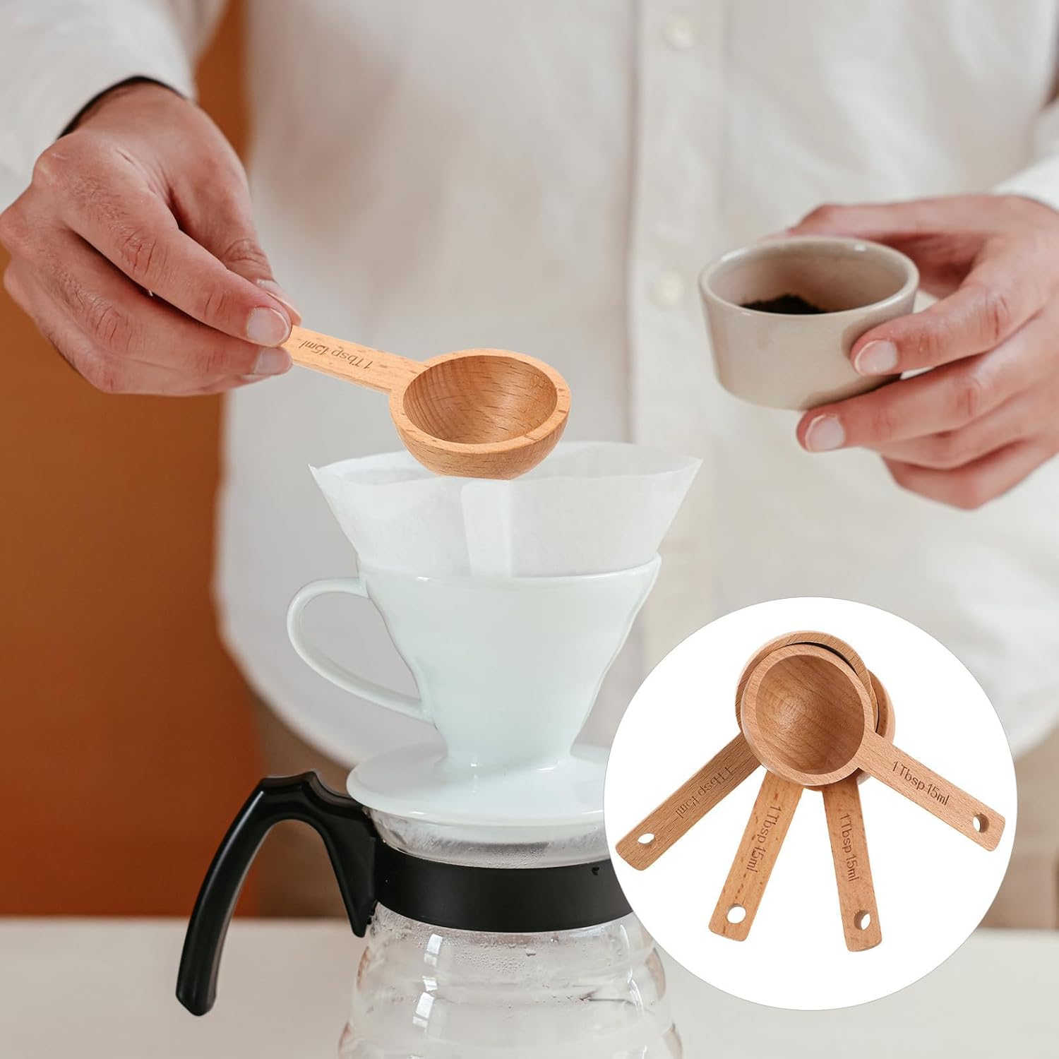 GALPADA 4Pcs Beech Wood Coffee Measuring Spoons 15Ml Wooden Coffee Scoops with Markings Small Measuring Spoons and Tea Kitchen Accessories image number 6