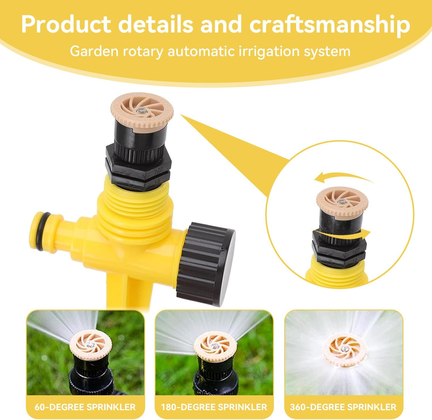 Proxima Direct 3 Pack Garden Sprinklers Lawn Sprinkler Automatic 360&deg; Rotating Lawn Sprinkler Adjustable Watering System for Yard Garden Lawn Large Coverage Area (Yellow) image number 4