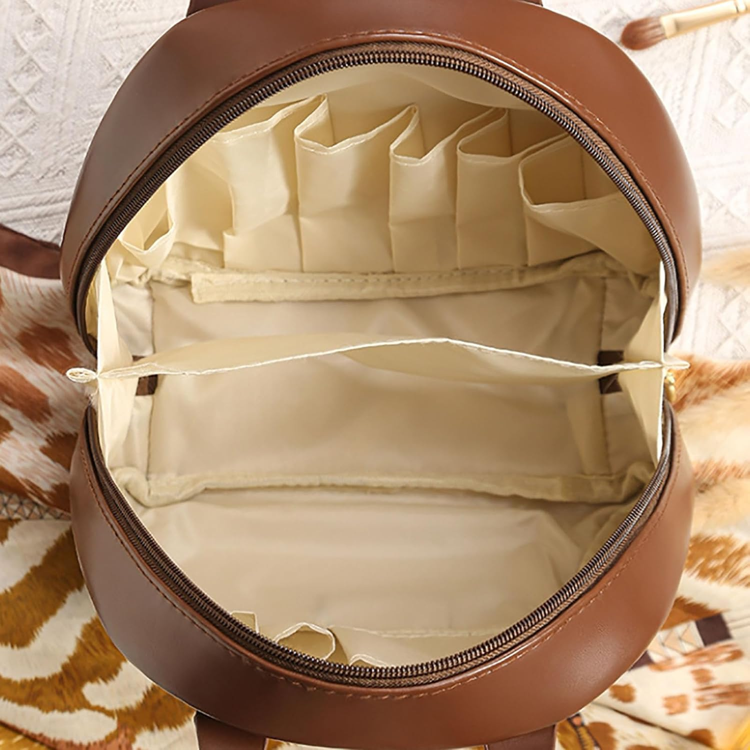 Multi Layered Shell Shaped Cosmetic Bag, Lightly Travel Multi-Layered Shell-Shaped Cosmeticbag, Portable Large Capacity PU Shell Waterproof Handbag Stylecosmetic Bag for Women (White) - Pink image number 7