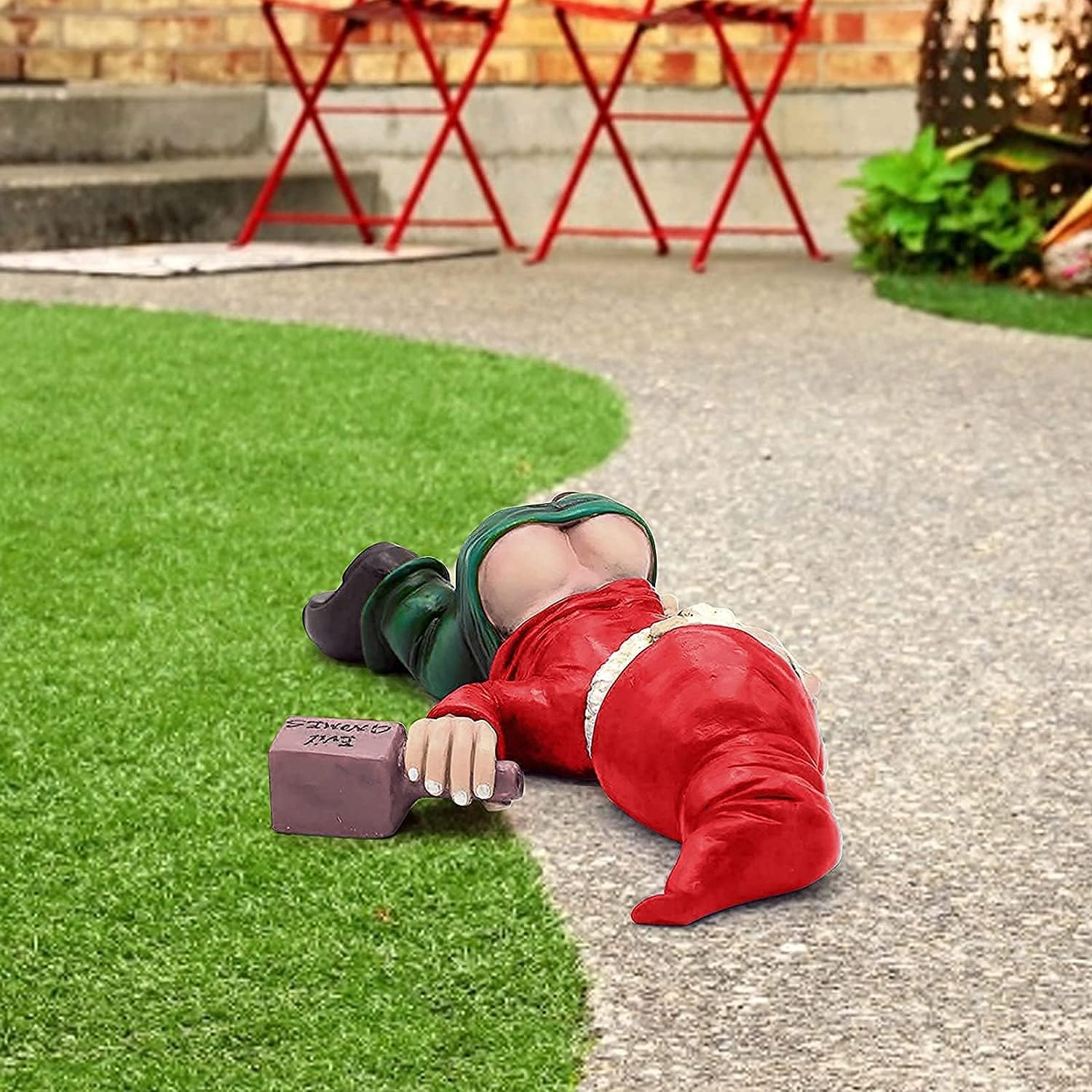 Funny Drunk Dwarf Garden Gnome Statues, Drunk Gnome Creative Garden Statues Decoration, Resin Sculpture Novelty for Outdoor Indoor Patio Lawn Yard Porch Ornament Decor 9.5In*5.9In*3.1In (Red) image number 3