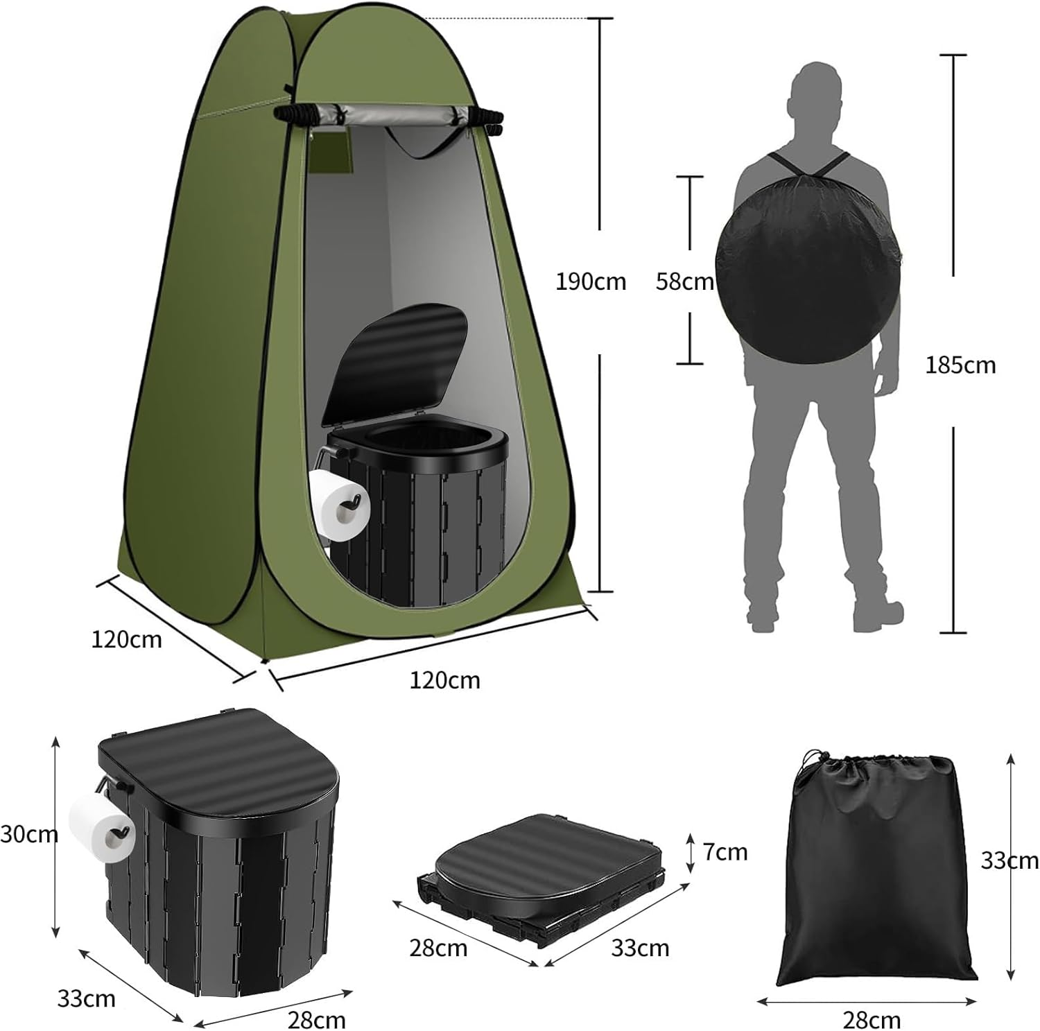 Camping Toilet with Pop up Privacy Tent, X Large Portable Toilet Potty for Adults, Outdoor Camping Shower Tents Changing Room, Washable Foldable Camp Toilet Kit with Toilet Bags image number 4