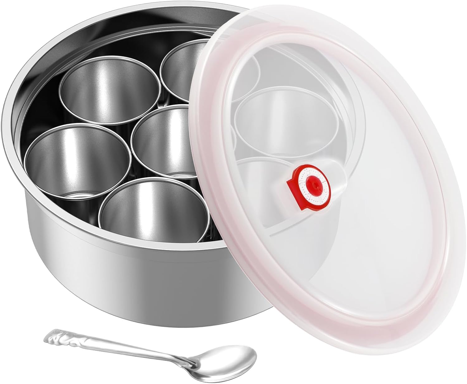 Masala Dabba Spice Box Stainless Steel Spice Containers Masala Dabba with 7 Compartments Indian Spice Box with Transparent Lid Indian Masala Dabba with Spoon 9.8&times;3.7Inch Kitchen Spice Storage Box ... image number 2