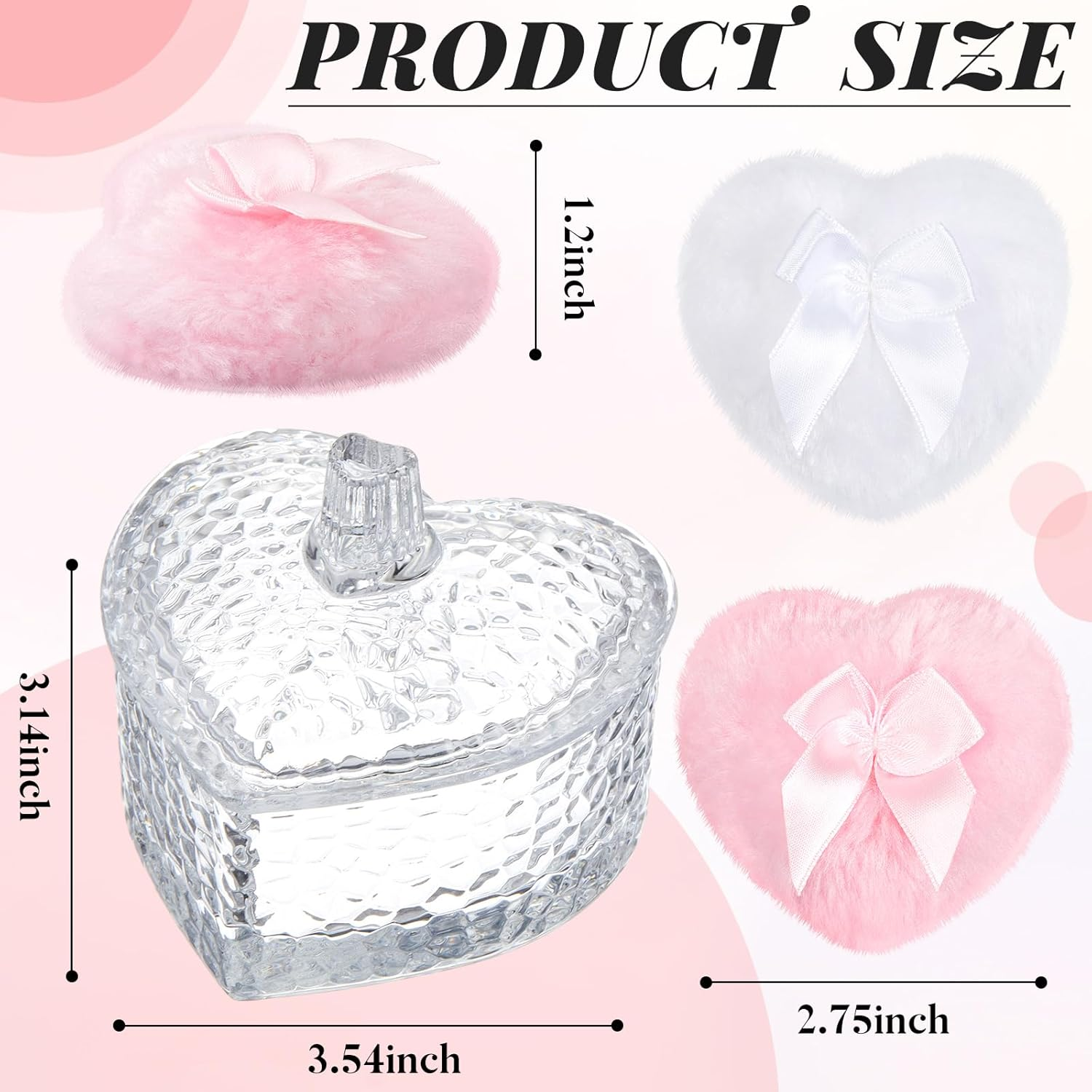 Tioncy 3 Pcs Large Body Powder Puff and Container Valentine'S Day Gift Powder Container with Puff Crystal Case Soft Washable Reusable Velour Face Body Glitter Wet Dry Makeup(Hammered Heart,Clear) image number 2